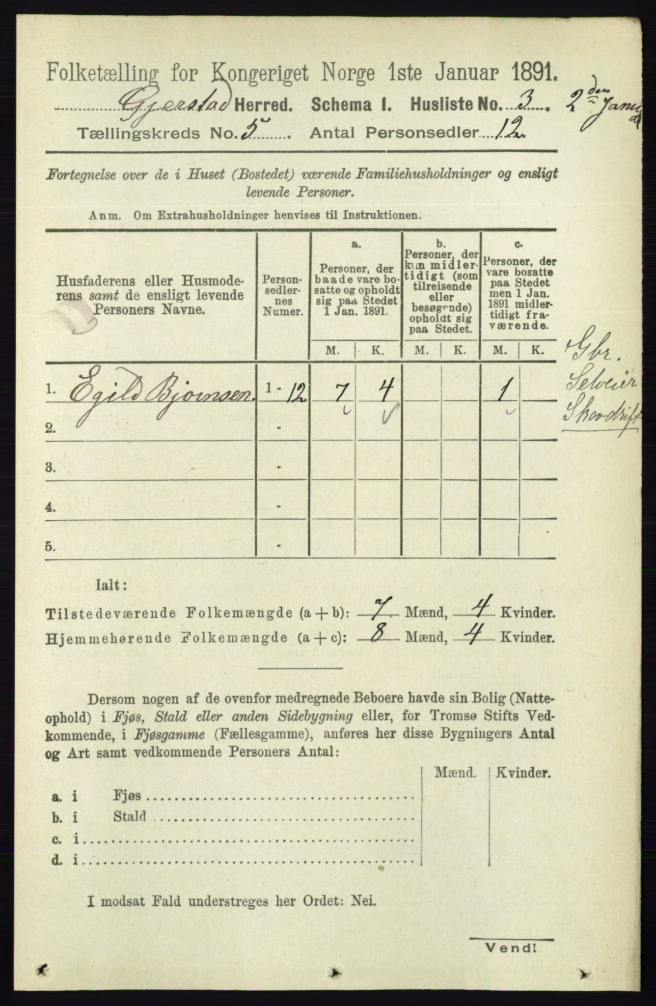 RA, 1891 census for 0911 Gjerstad, 1891, p. 1938