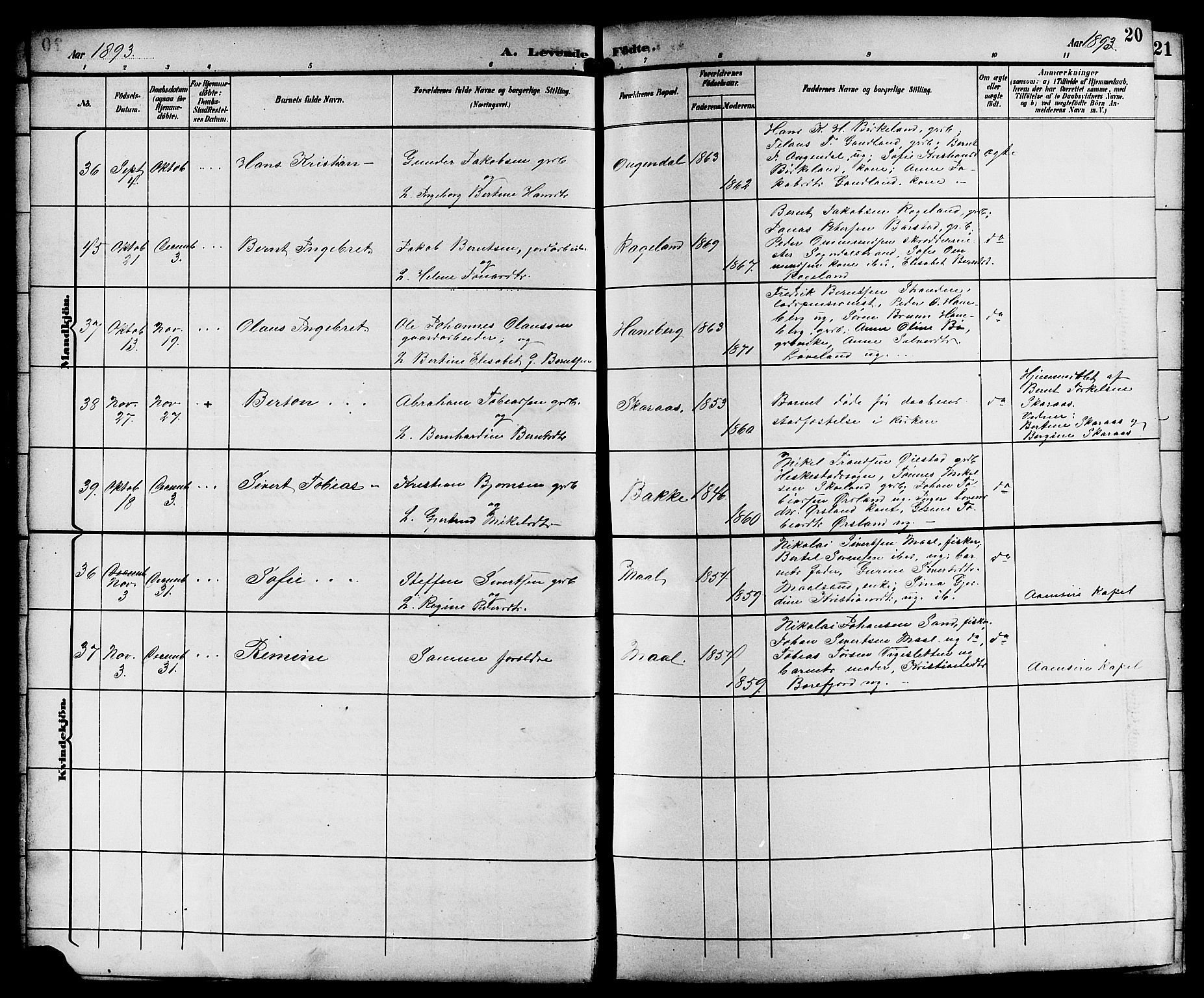 Sokndal sokneprestkontor, AV/SAST-A-101808: Parish register (copy) no. B 6, 1892-1907, p. 20