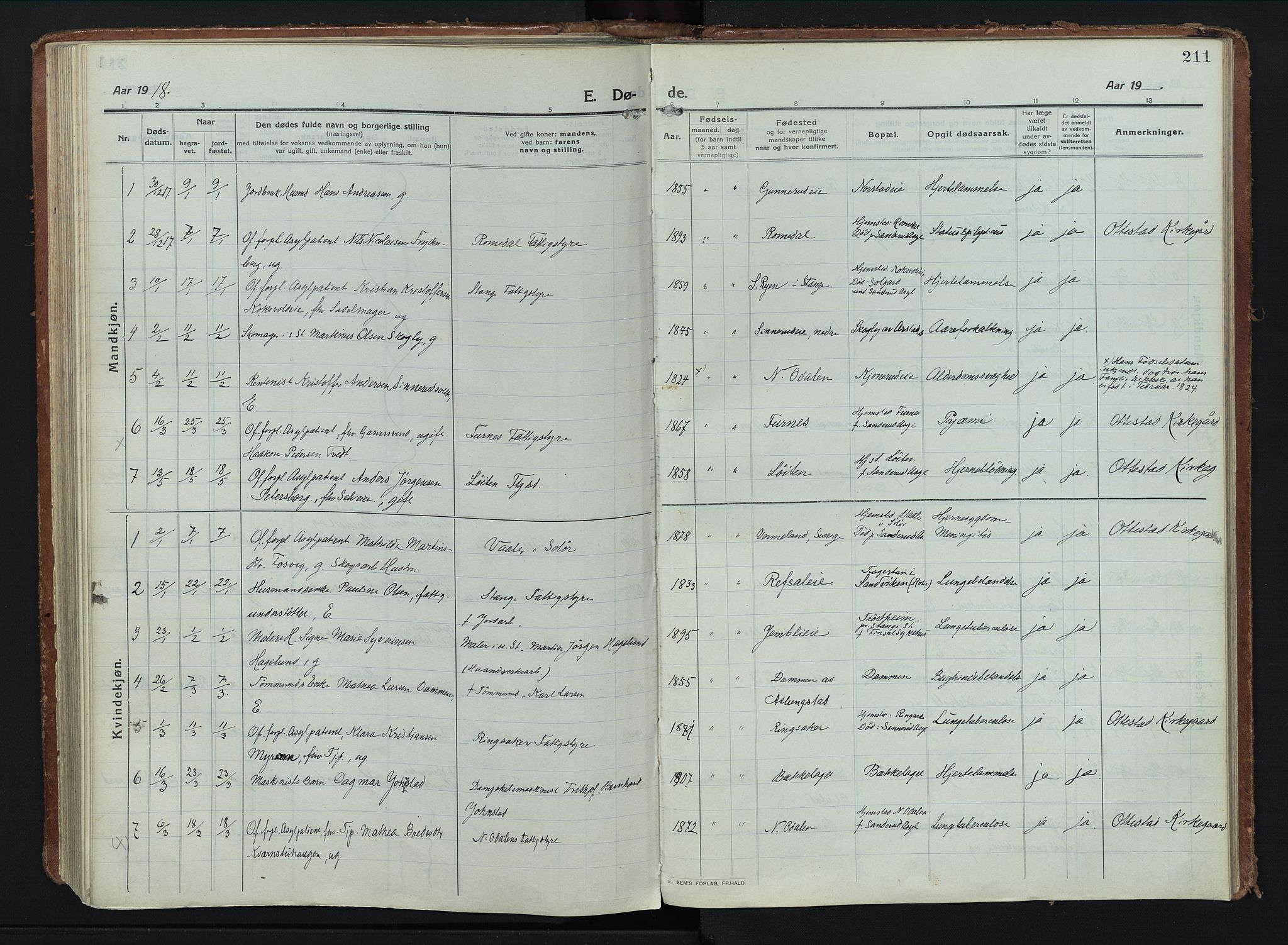 Stange prestekontor, AV/SAH-PREST-002/K/L0028: Parish register (official) no. 28, 1913-1932, p. 211