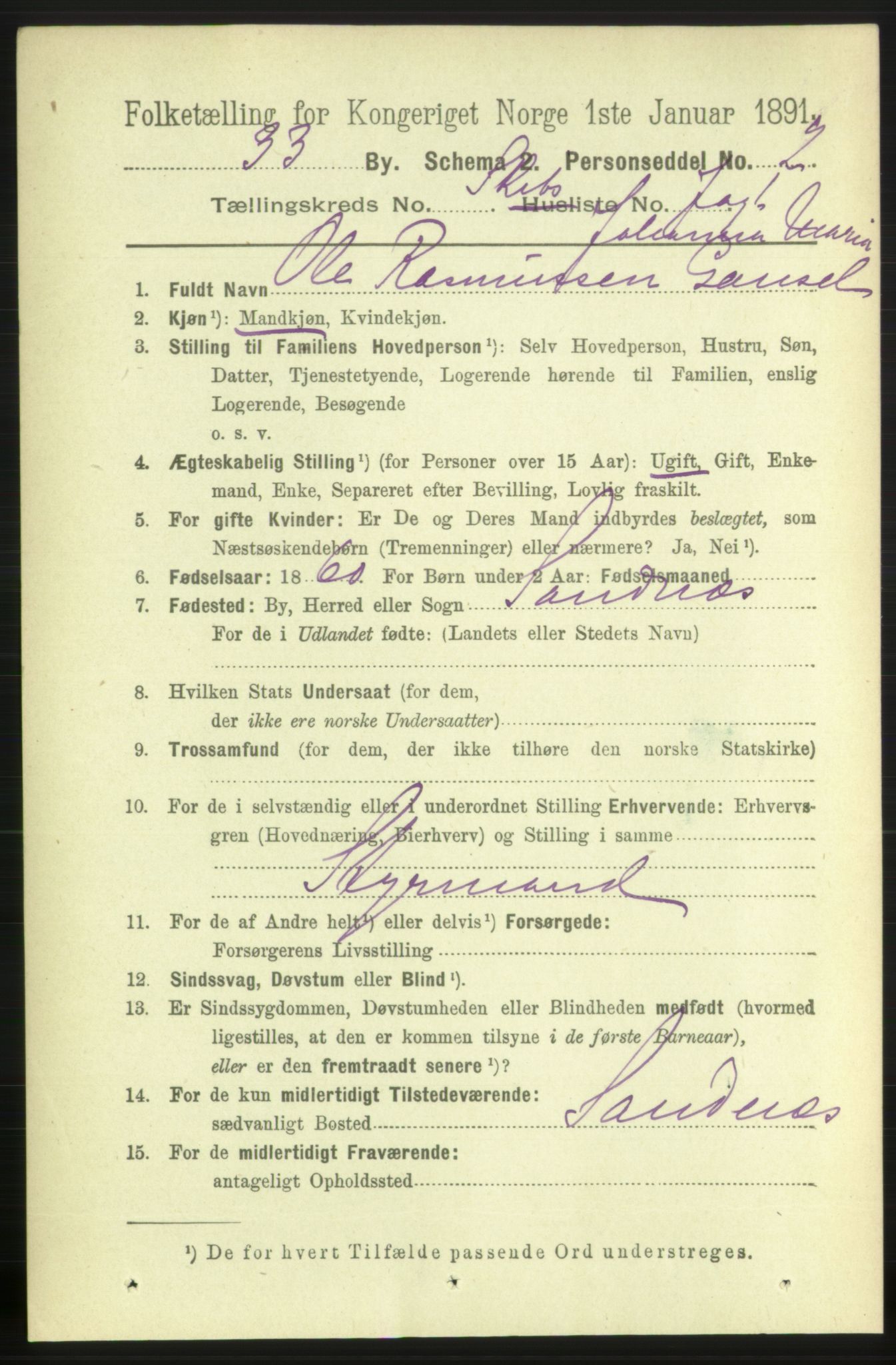 RA, 1891 census for 0903 Arendal, 1891, p. 5770