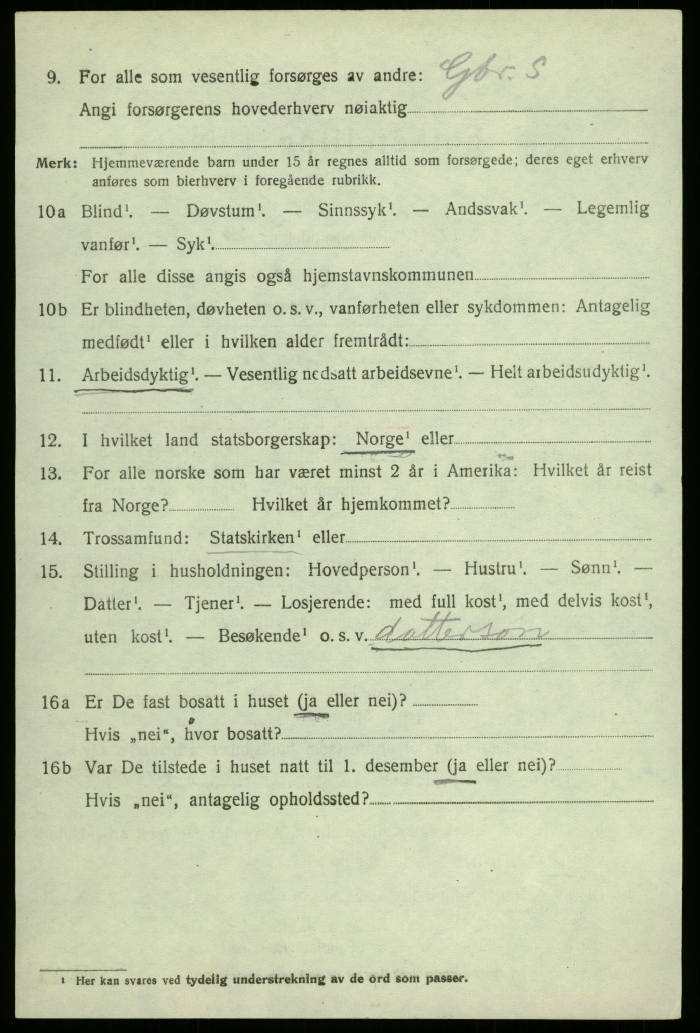 SAB, 1920 census for Aurland, 1920, p. 1921