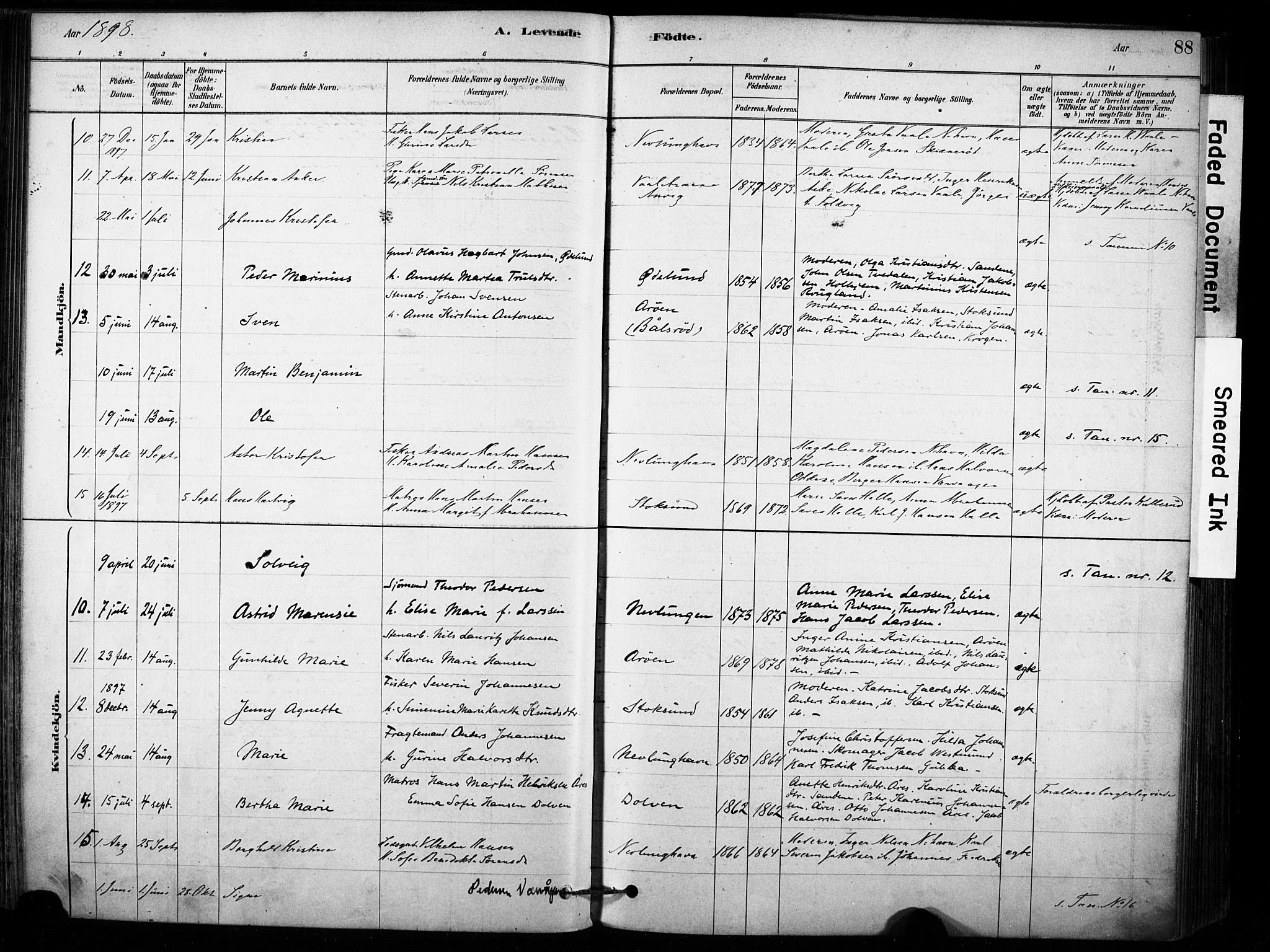 Brunlanes kirkebøker, AV/SAKO-A-342/F/Fb/L0001: Parish register (official) no. II 1, 1878-1899, p. 88