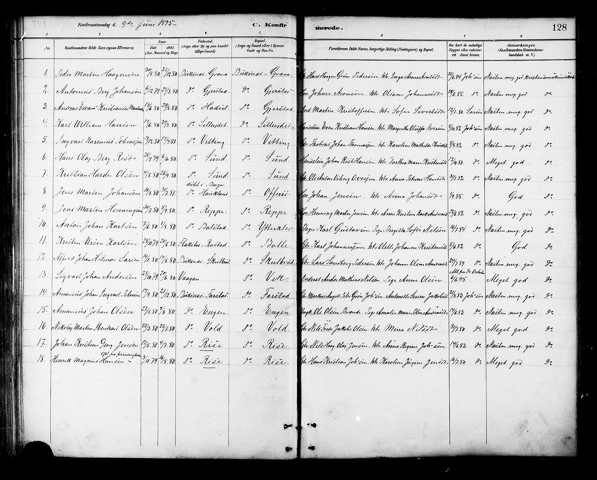 Ministerialprotokoller, klokkerbøker og fødselsregistre - Nordland, SAT/A-1459/881/L1167: Parish register (copy) no. 881C04, 1886-1899, p. 128