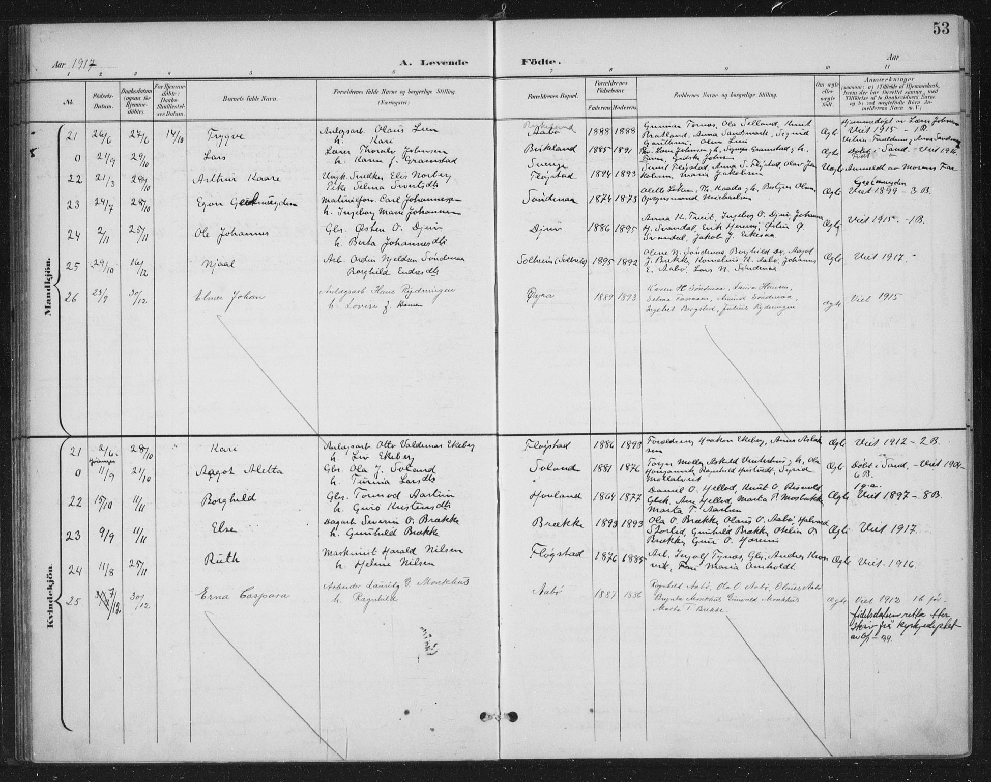 Sand sokneprestkontor, AV/SAST-A-101848/03/C/L0001: Parish register (official) no. A 7, 1899-1928, p. 53