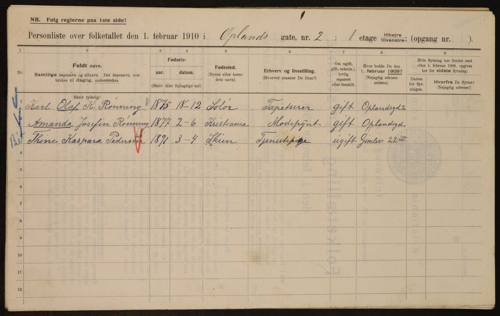 OBA, Municipal Census 1910 for Kristiania, 1910, p. 72960