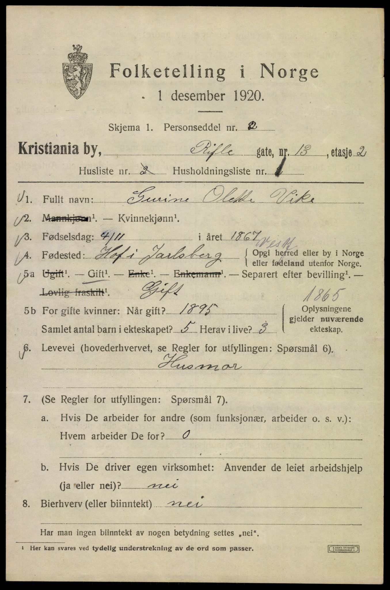 SAO, 1920 census for Kristiania, 1920, p. 462991