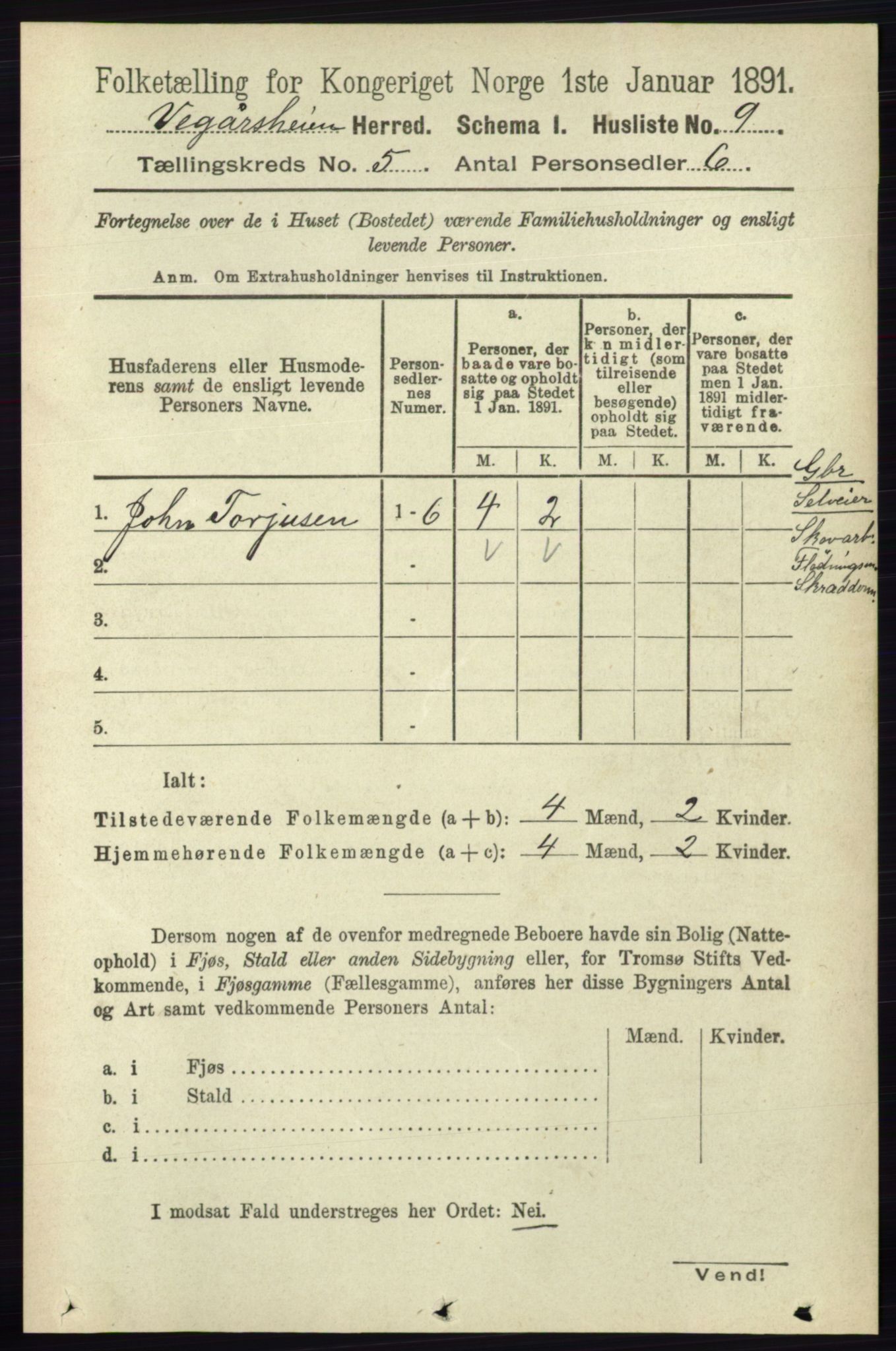 RA, 1891 census for 0912 Vegårshei, 1891, p. 951