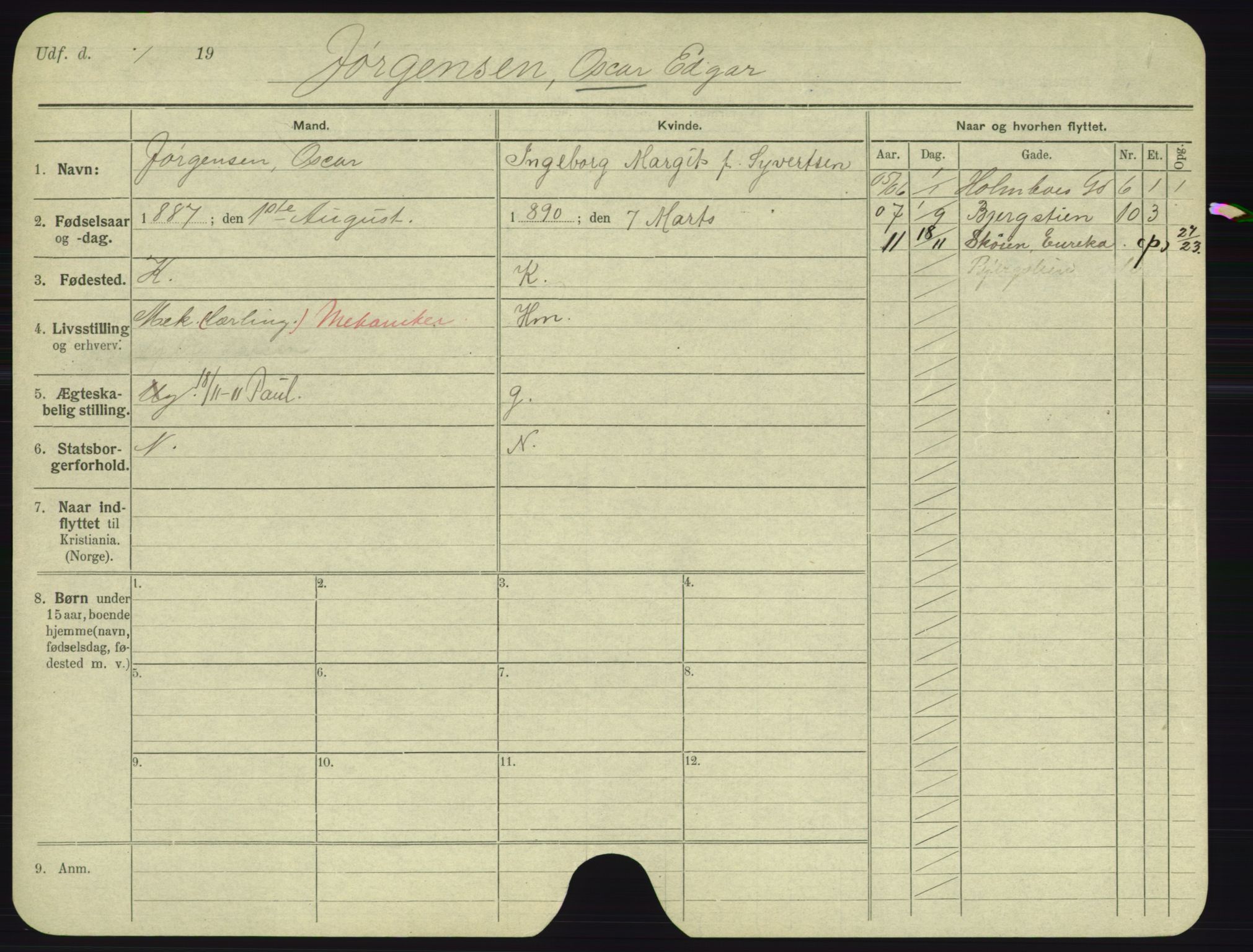 Oslo folkeregister, Registerkort, AV/SAO-A-11715/F/Fa/Fac/L0005: Menn, 1906-1914, p. 1058a