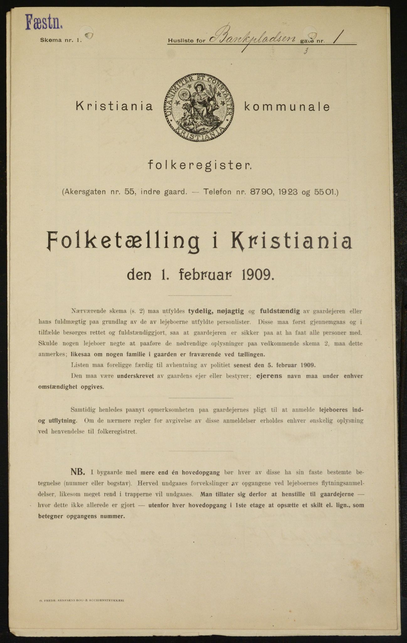 OBA, Municipal Census 1909 for Kristiania, 1909, p. 3084