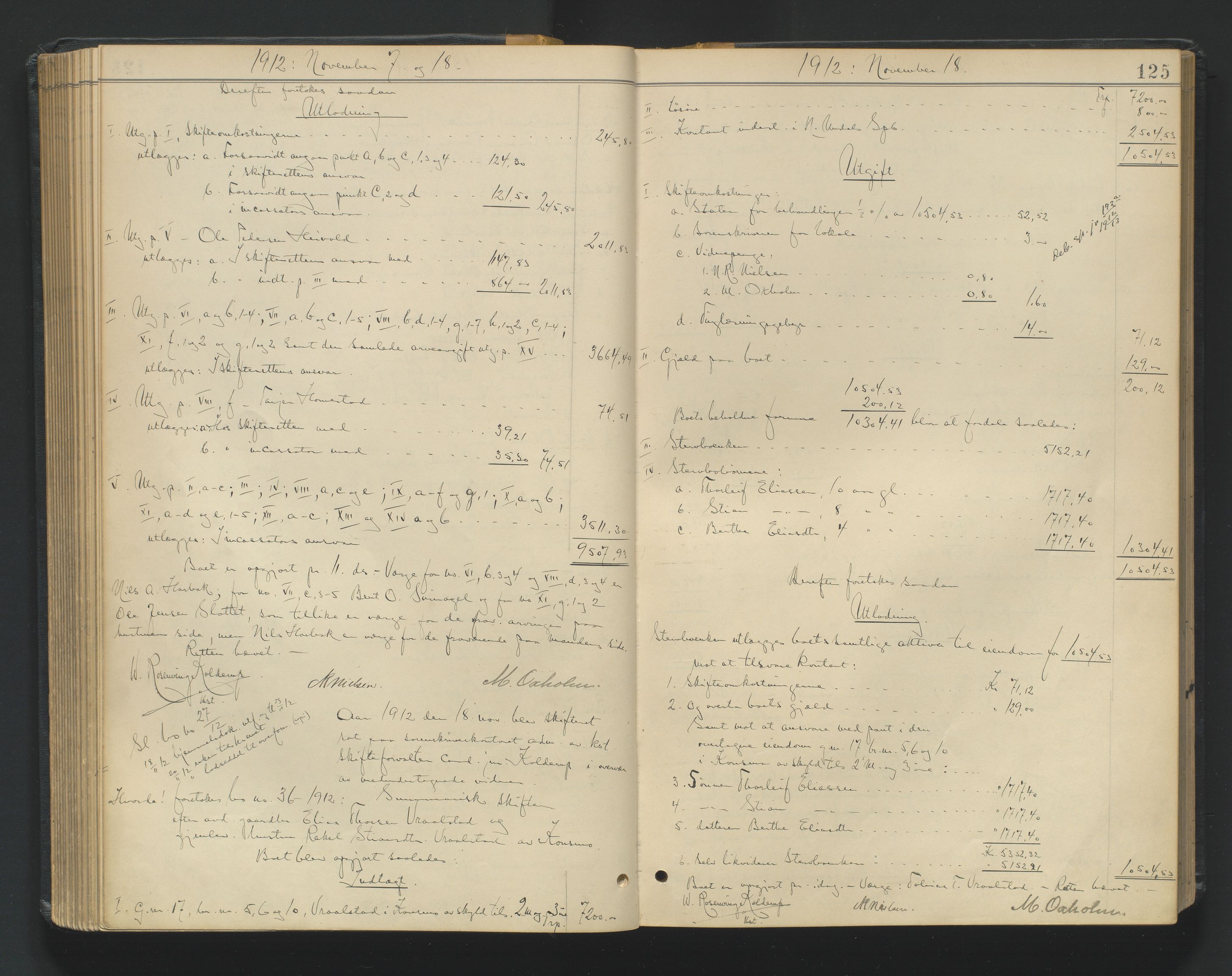 Mandal sorenskriveri, SAK/1221-0005/001/H/Hc/L0098: Skifteutlodningsprotokoll nr 7, 1910-1917, p. 125