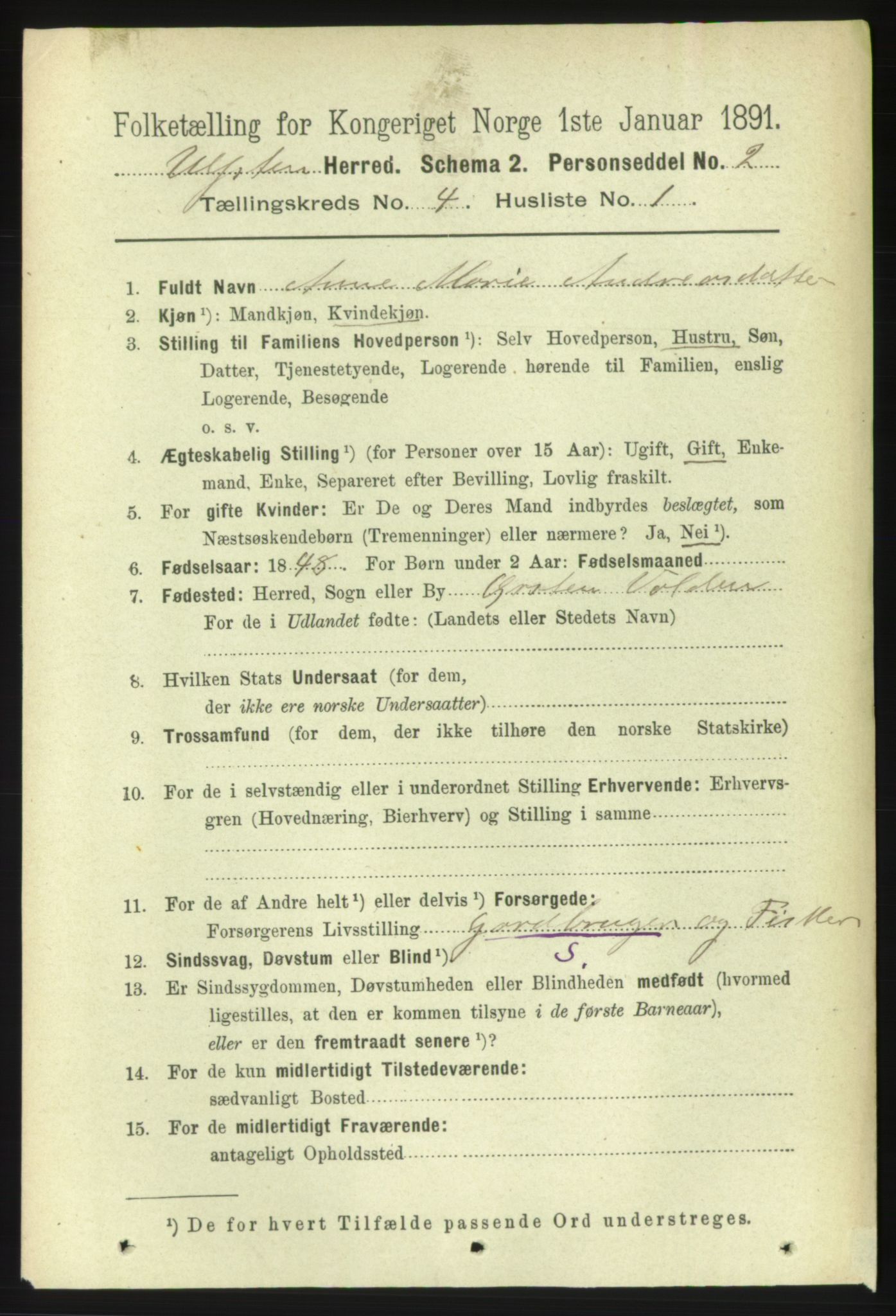 RA, 1891 census for 1516 Ulstein, 1891, p. 1019