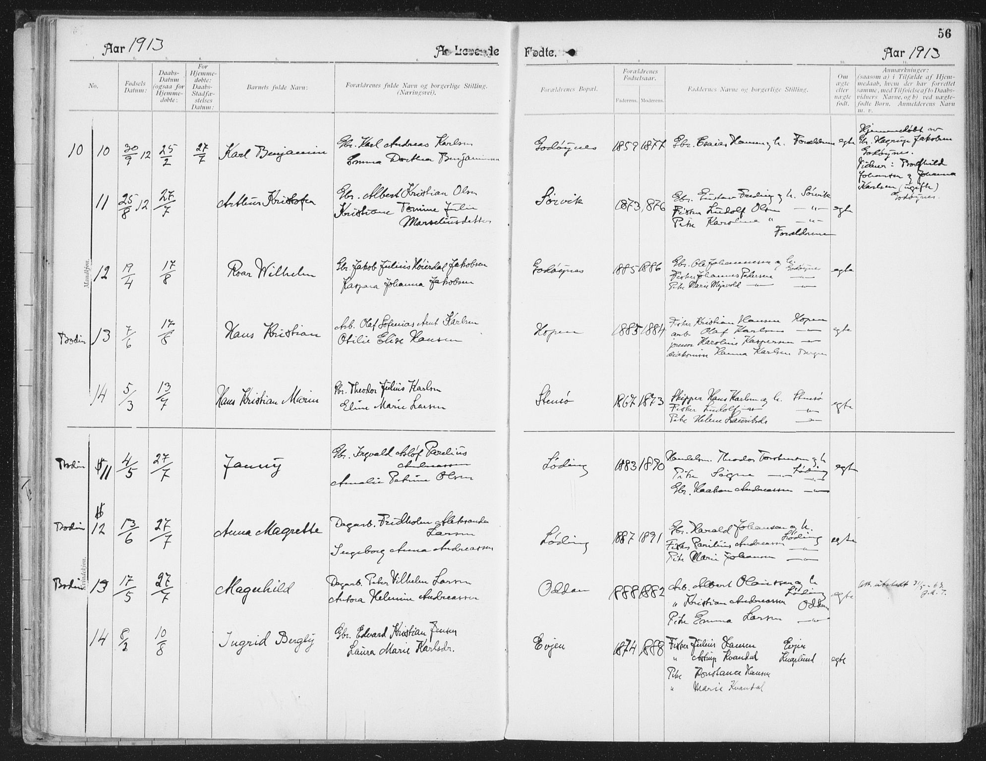 Ministerialprotokoller, klokkerbøker og fødselsregistre - Nordland, AV/SAT-A-1459/804/L0081: Parish register (official) no. 804A02, 1901-1915, p. 56