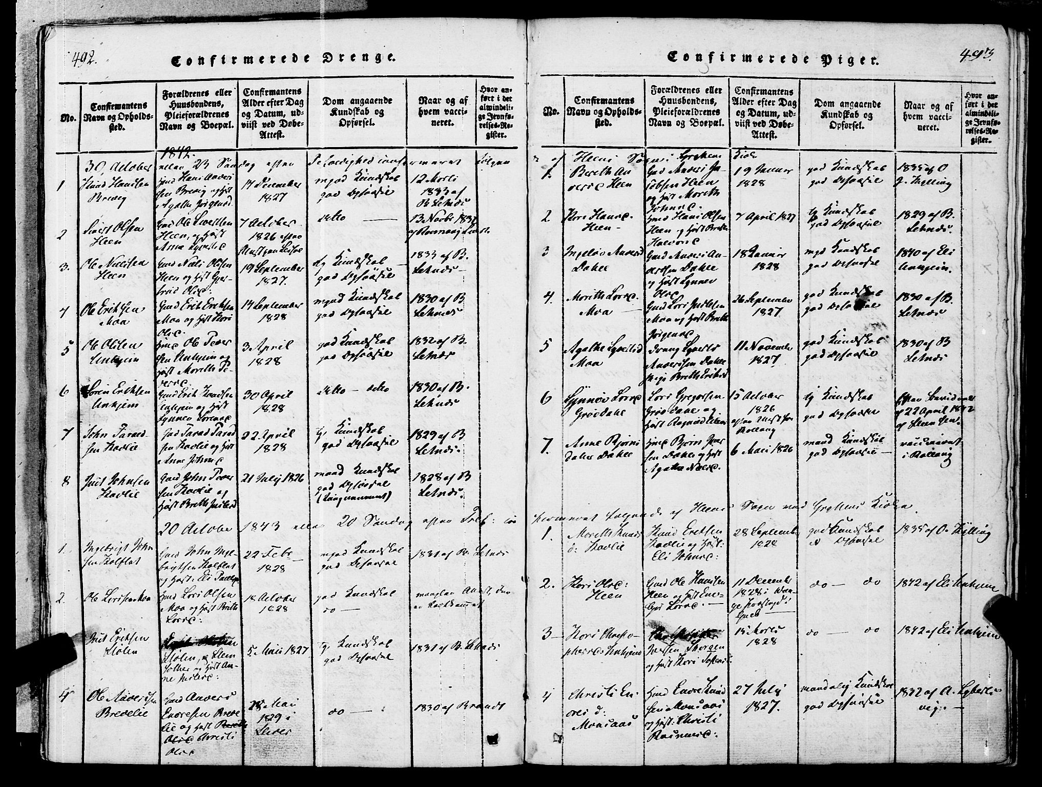 Ministerialprotokoller, klokkerbøker og fødselsregistre - Møre og Romsdal, SAT/A-1454/545/L0585: Parish register (official) no. 545A01, 1818-1853, p. 492-493
