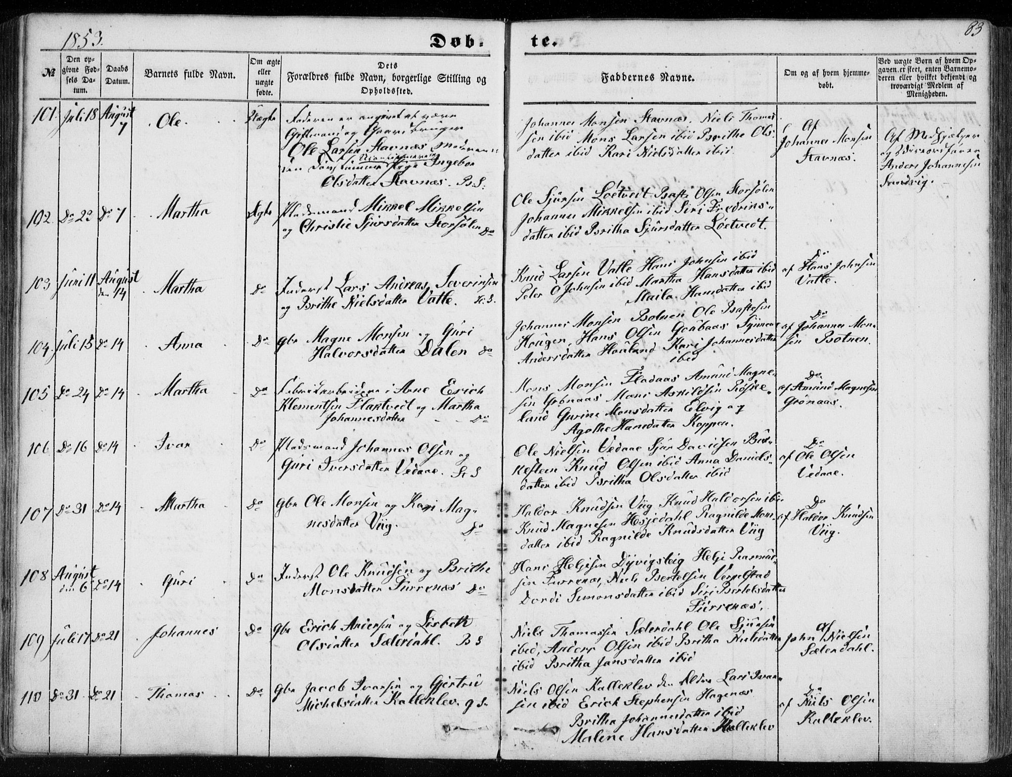Haus sokneprestembete, SAB/A-75601/H/Haa: Parish register (official) no. A 16 I, 1848-1857, p. 83