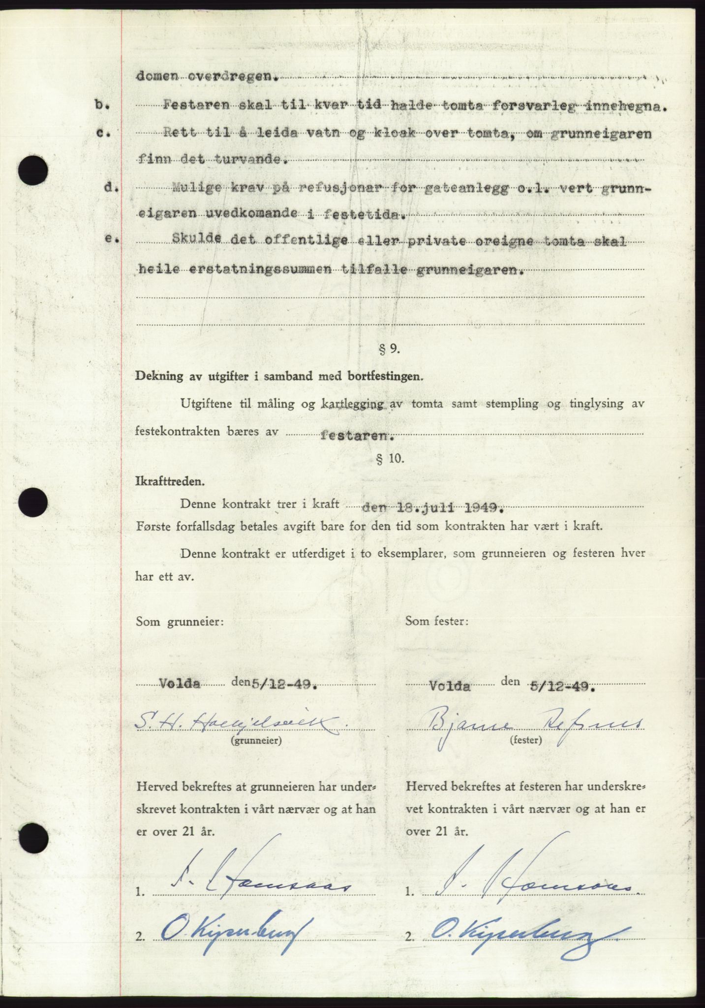 Søre Sunnmøre sorenskriveri, AV/SAT-A-4122/1/2/2C/L0085: Mortgage book no. 11A, 1949-1949, Diary no: : 2135/1949