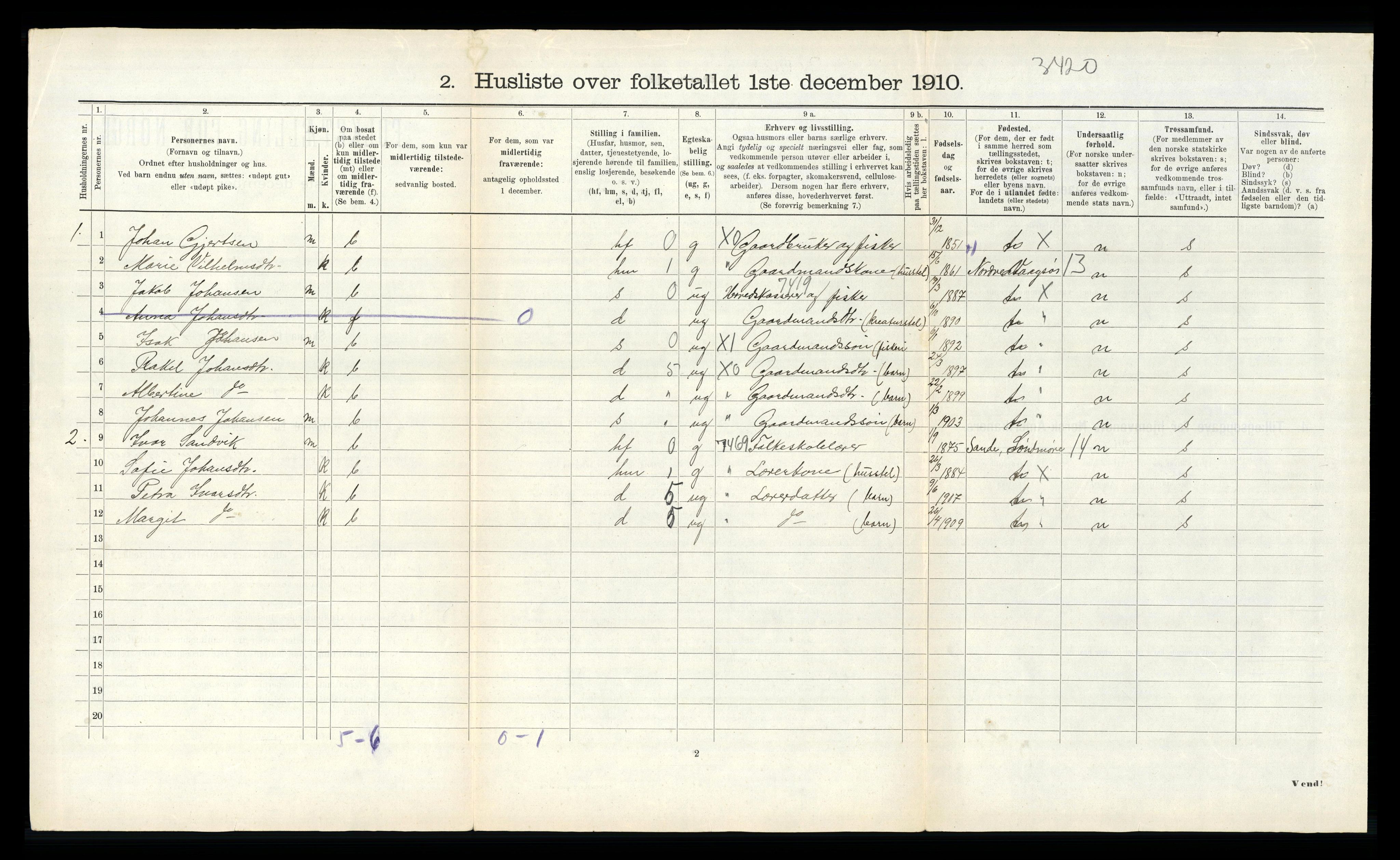 RA, 1910 census for Sør-Vågsøy, 1910, p. 389