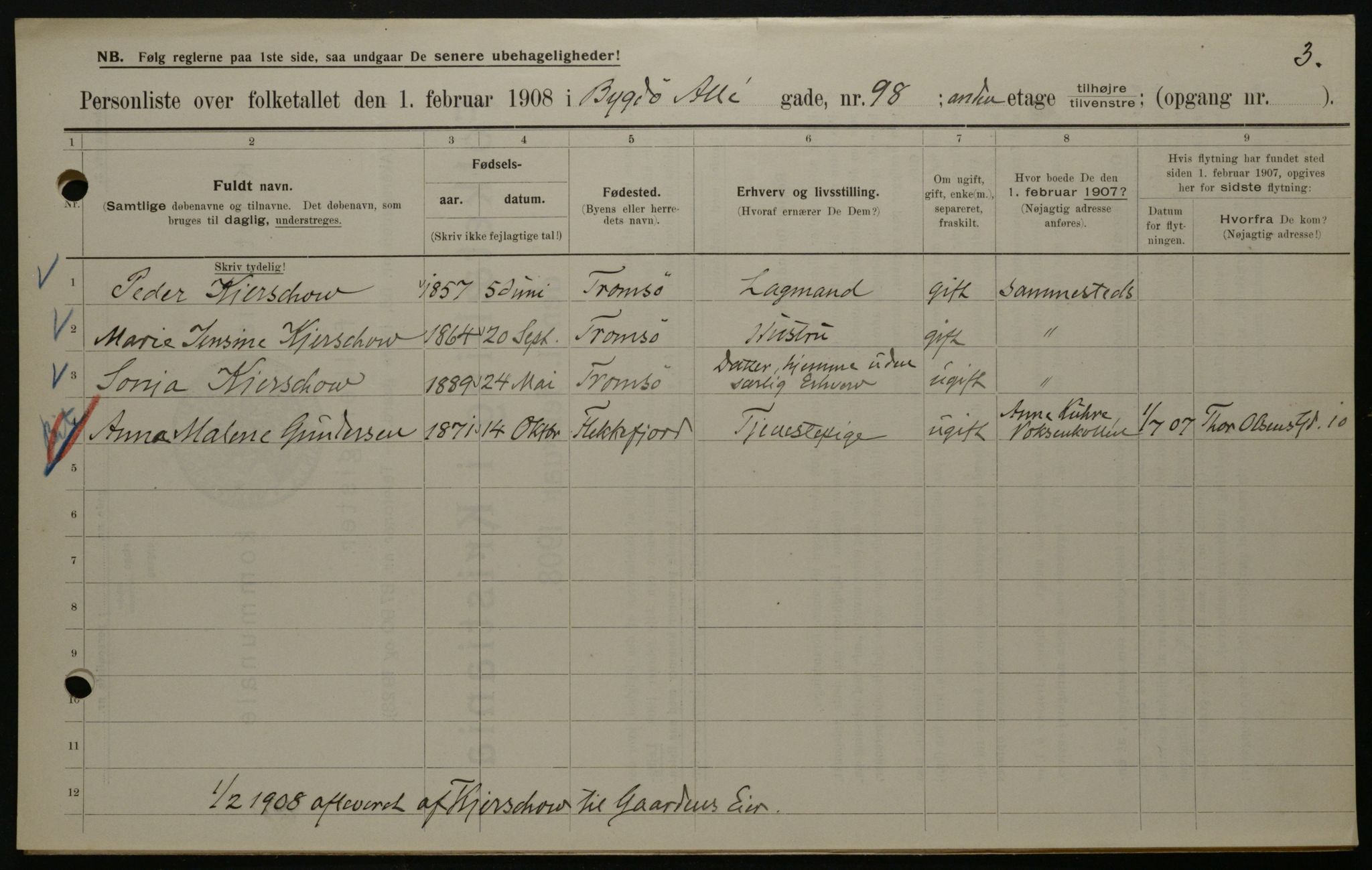 OBA, Municipal Census 1908 for Kristiania, 1908, p. 10458