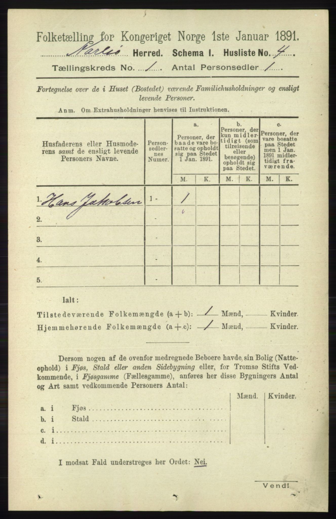 RA, 1891 census for 1936 Karlsøy, 1891, p. 19