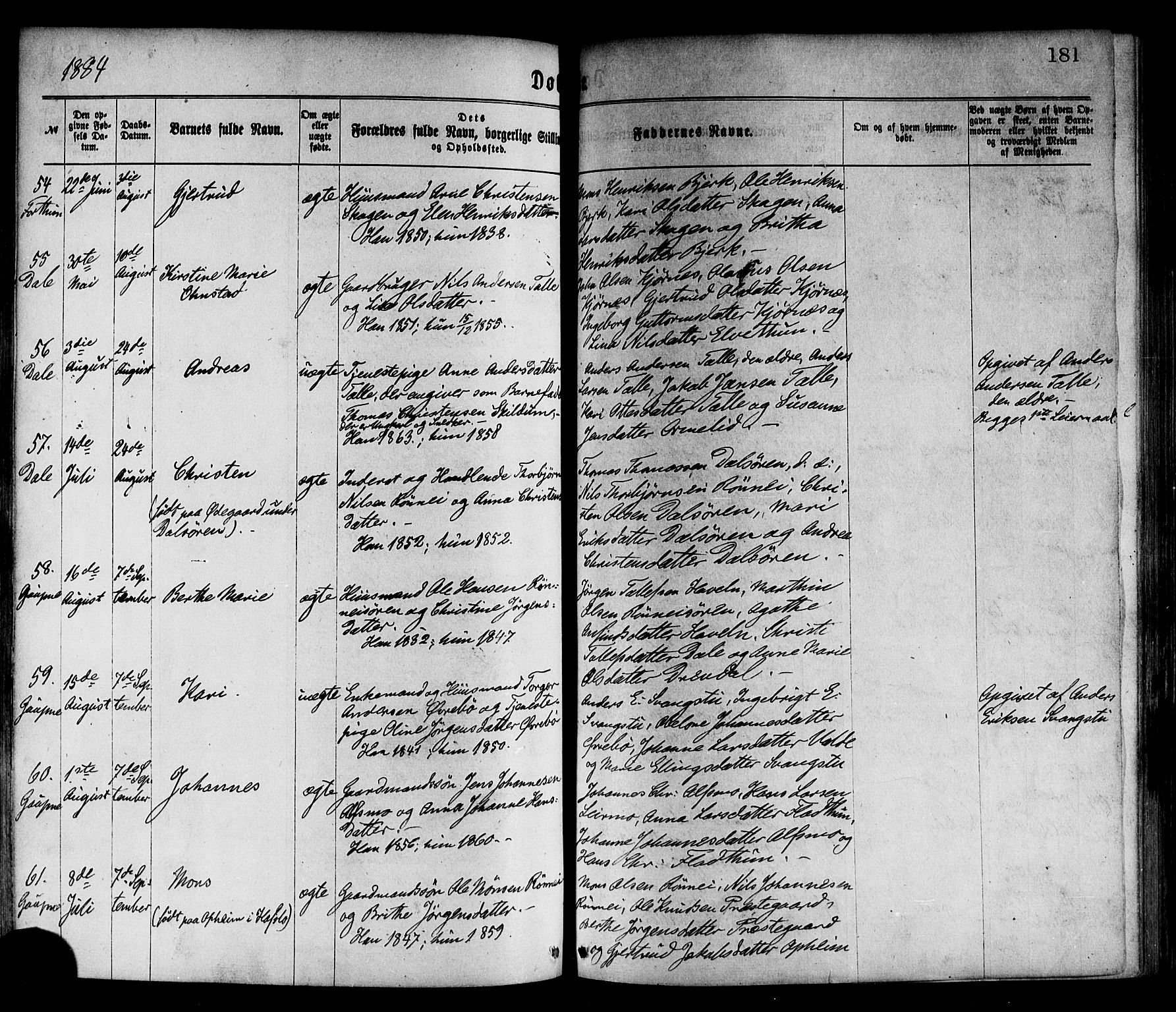 Luster sokneprestembete, AV/SAB-A-81101/H/Haa/Haaa/L0010: Parish register (official) no. A 10, 1871-1886, p. 181