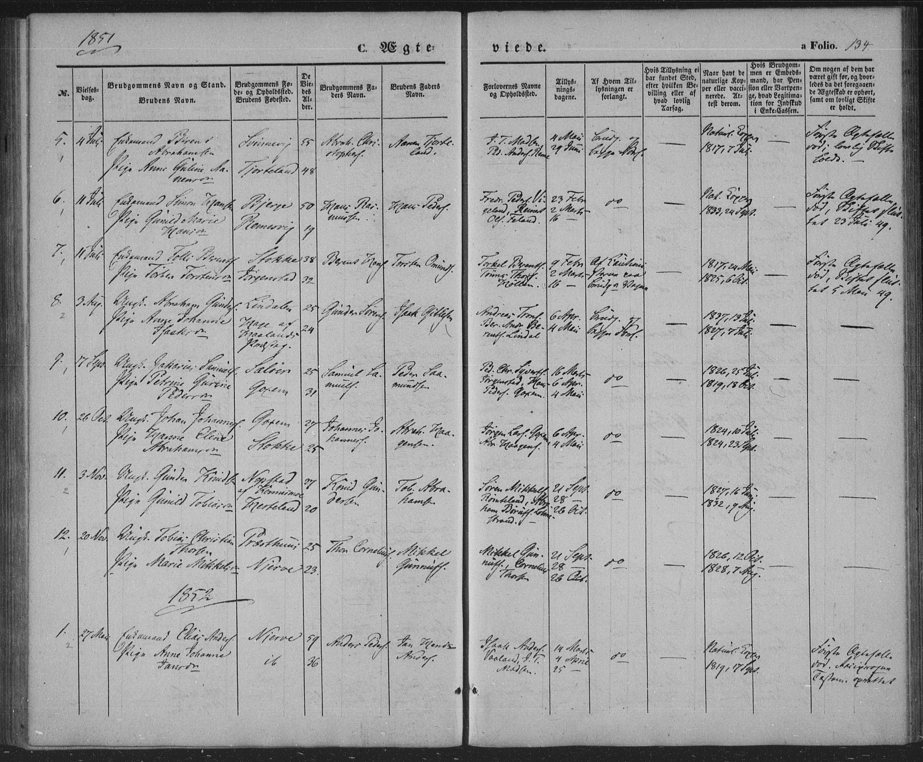 Sør-Audnedal sokneprestkontor, SAK/1111-0039/F/Fa/Faa/L0002: Parish register (official) no. A 2, 1848-1867, p. 134