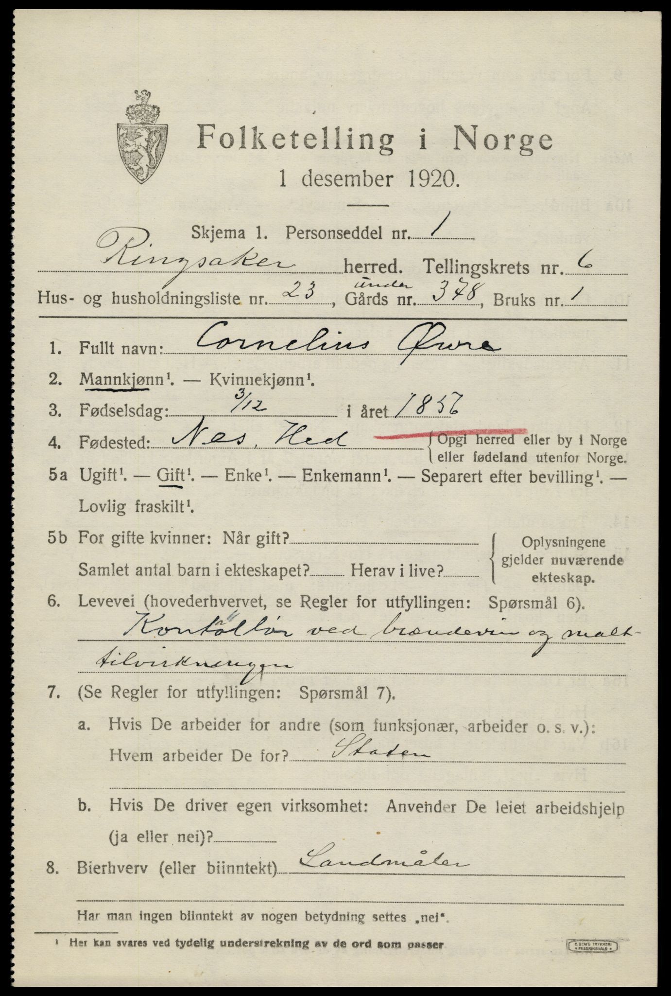 SAH, 1920 census for Ringsaker, 1920, p. 11522