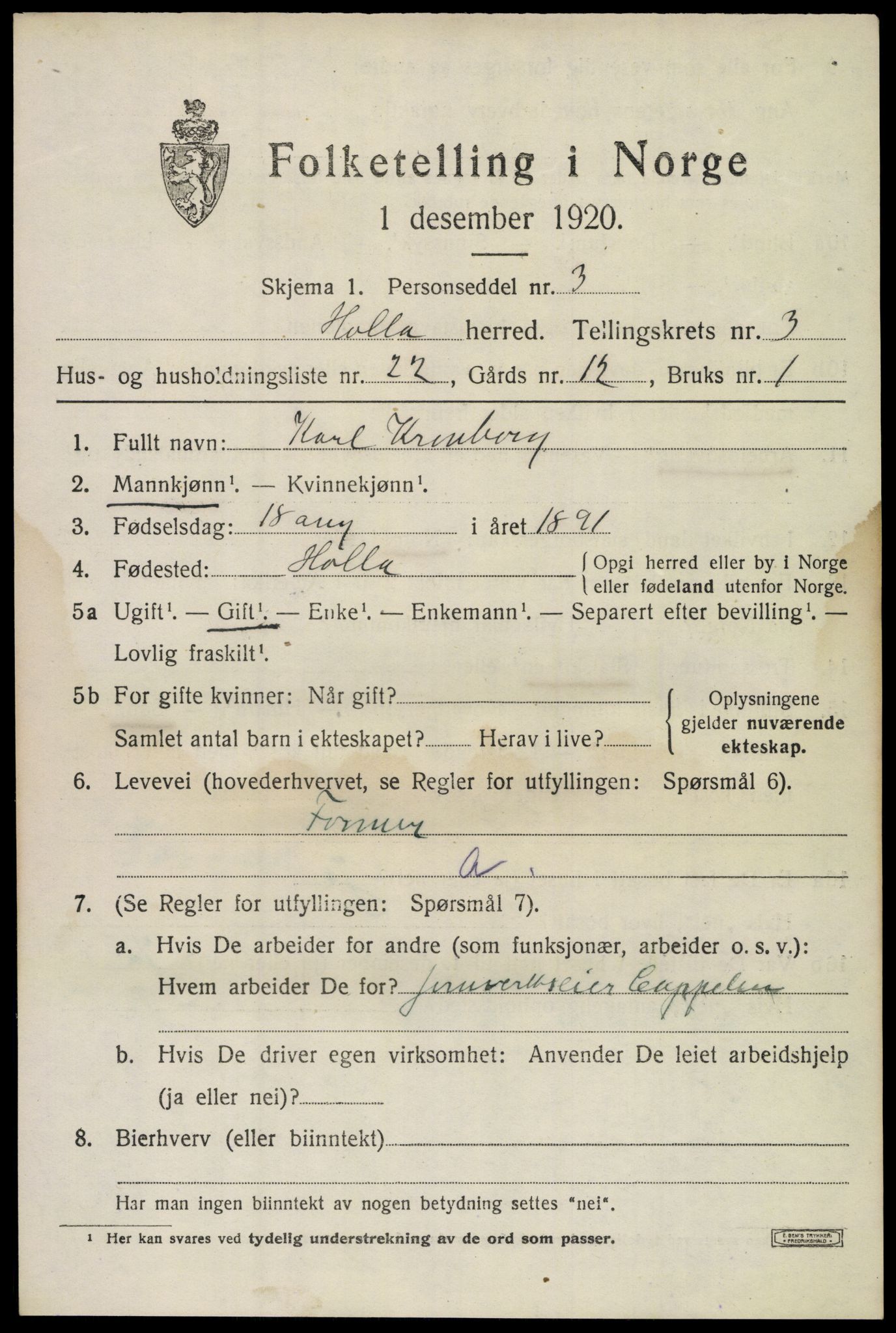 SAKO, 1920 census for Holla, 1920, p. 3239