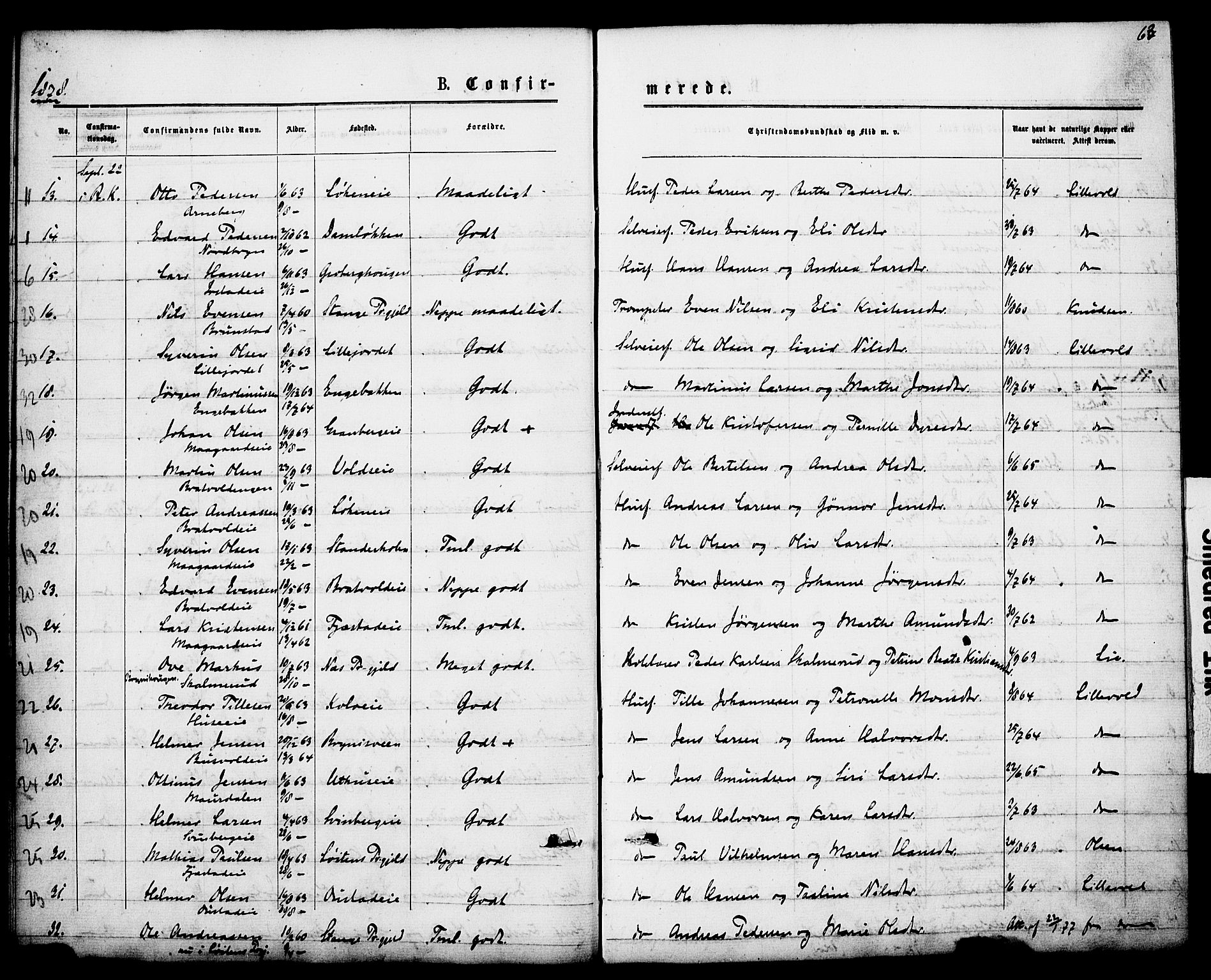Romedal prestekontor, SAH/PREST-004/K/L0007: Parish register (official) no. 7, 1875-1879, p. 63