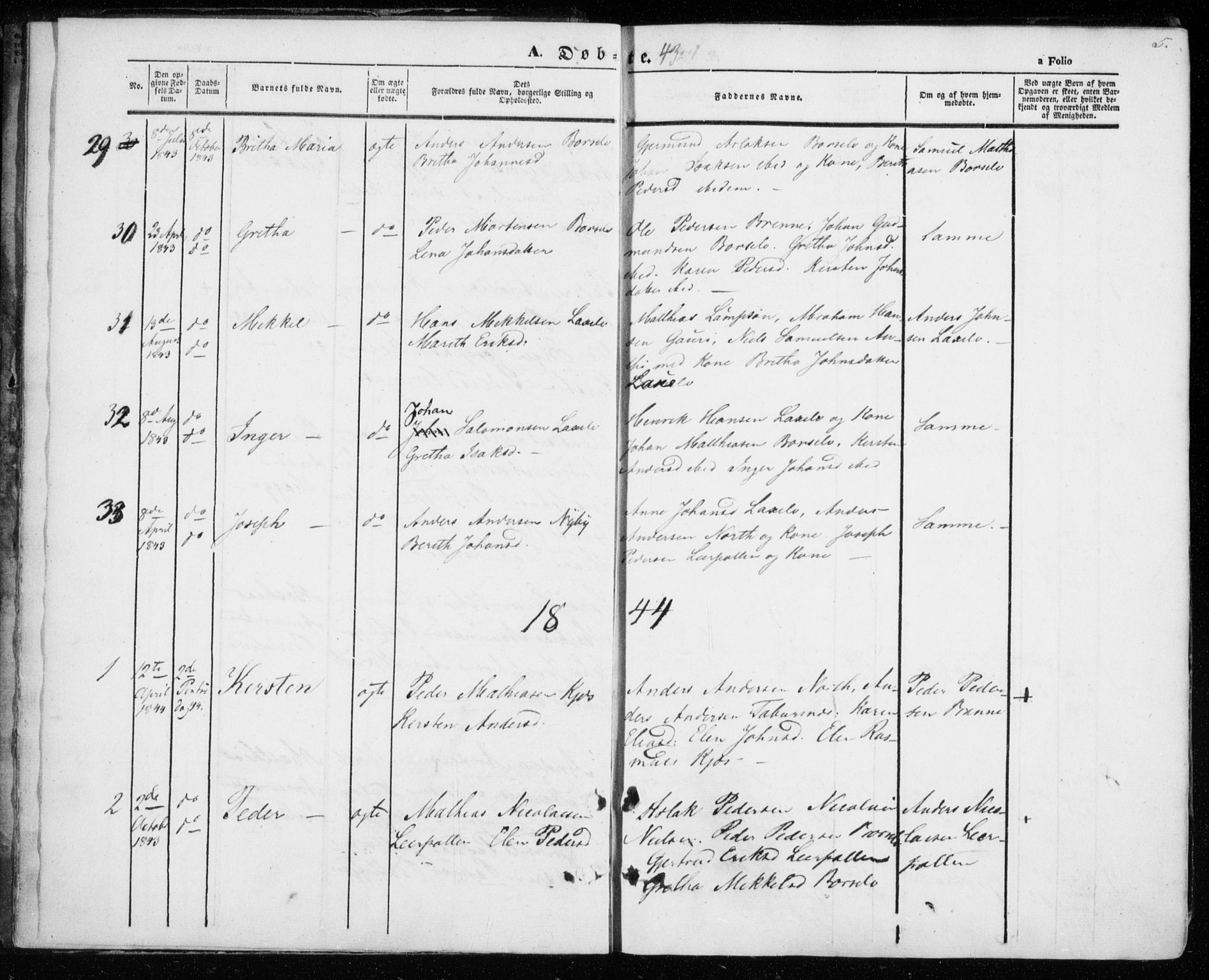 Kistrand/Porsanger sokneprestembete, SATØ/S-1351/H/Ha/L0004.kirke: Parish register (official) no. 4, 1843-1860, p. 5