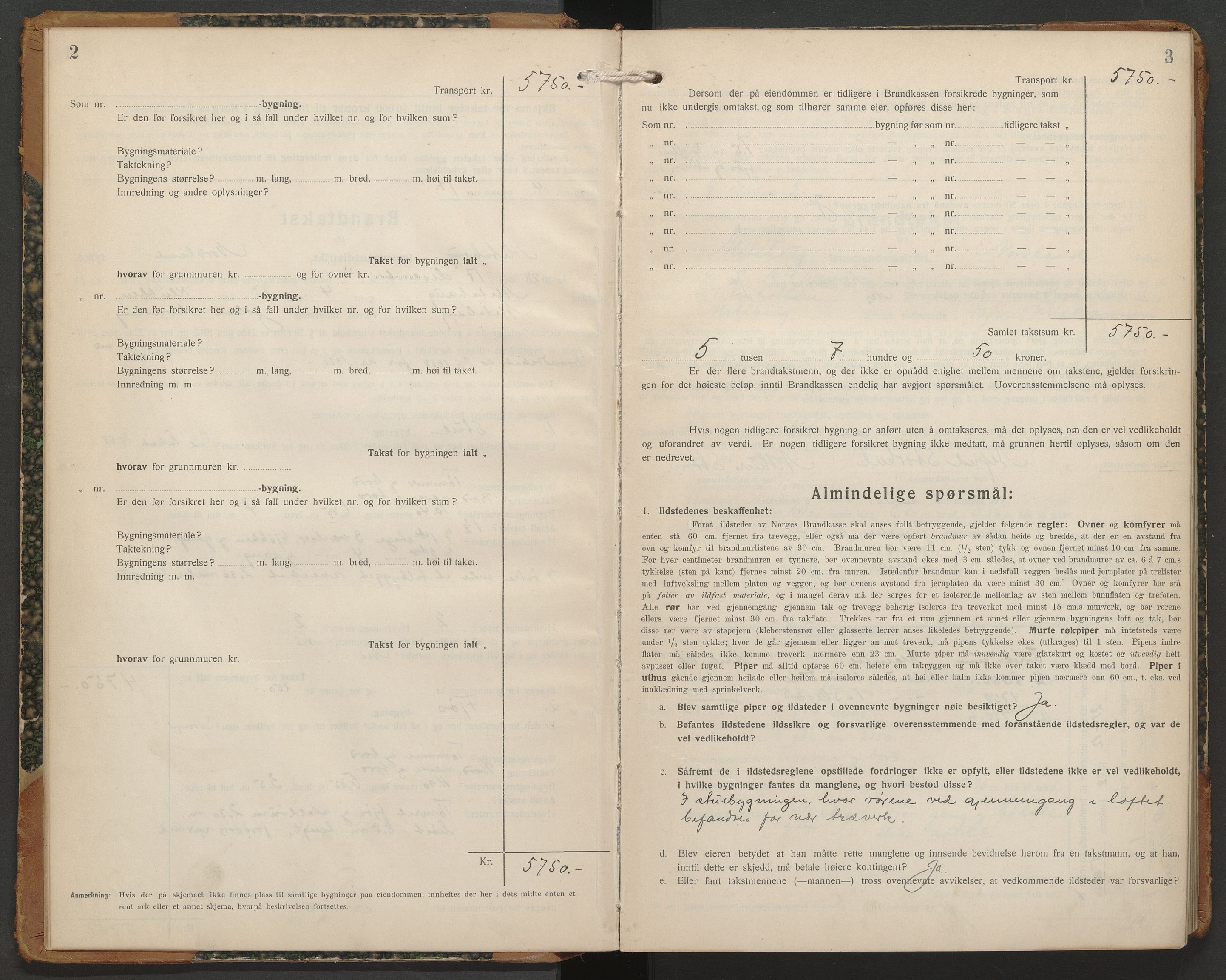 Norges Brannkasse Alstahaug, AV/SAT-A-5568/Fb/L0005: Branntakstprotokoll - skjema, 1928-1944