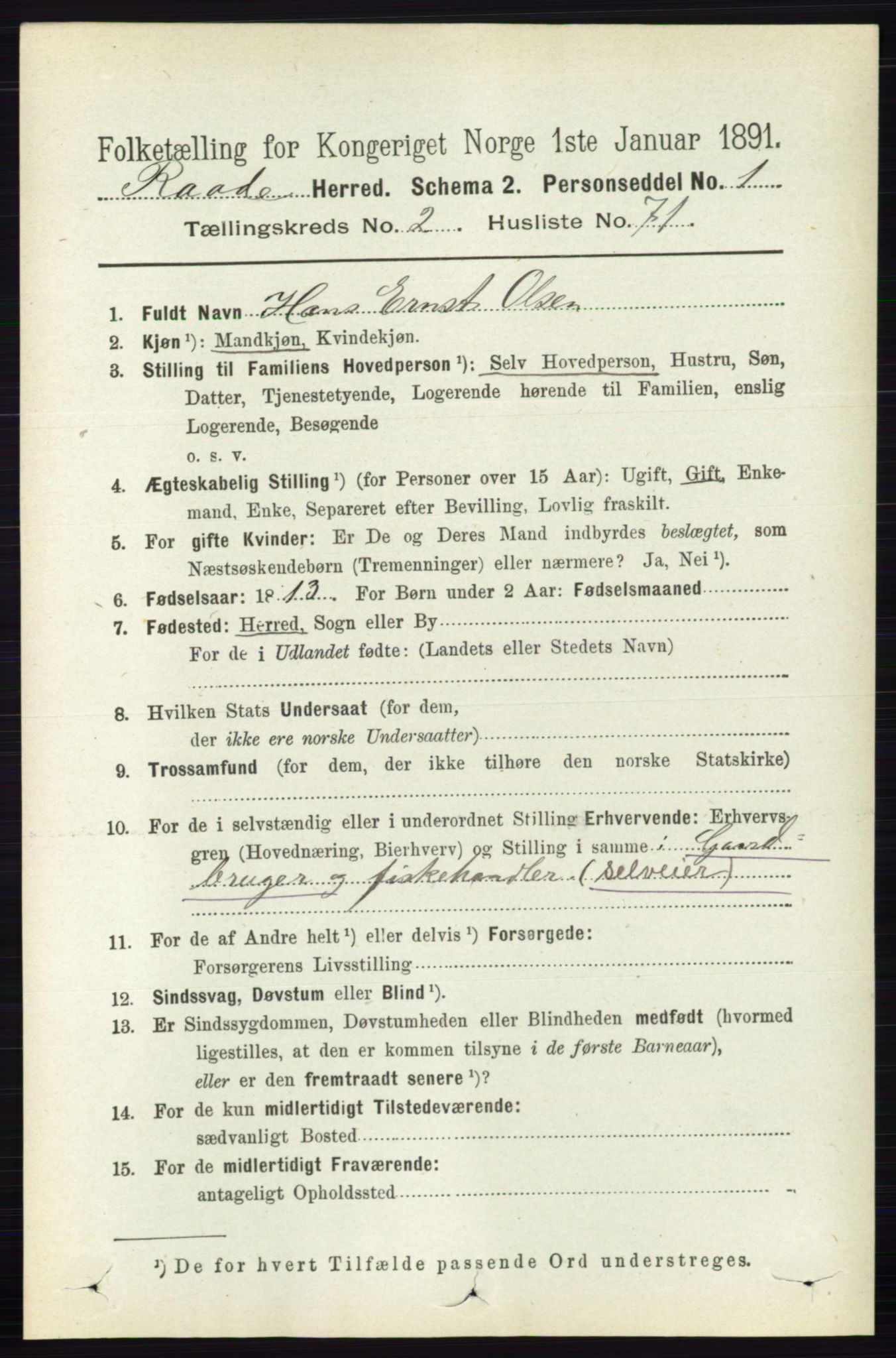 RA, 1891 census for 0135 Råde, 1891, p. 1037