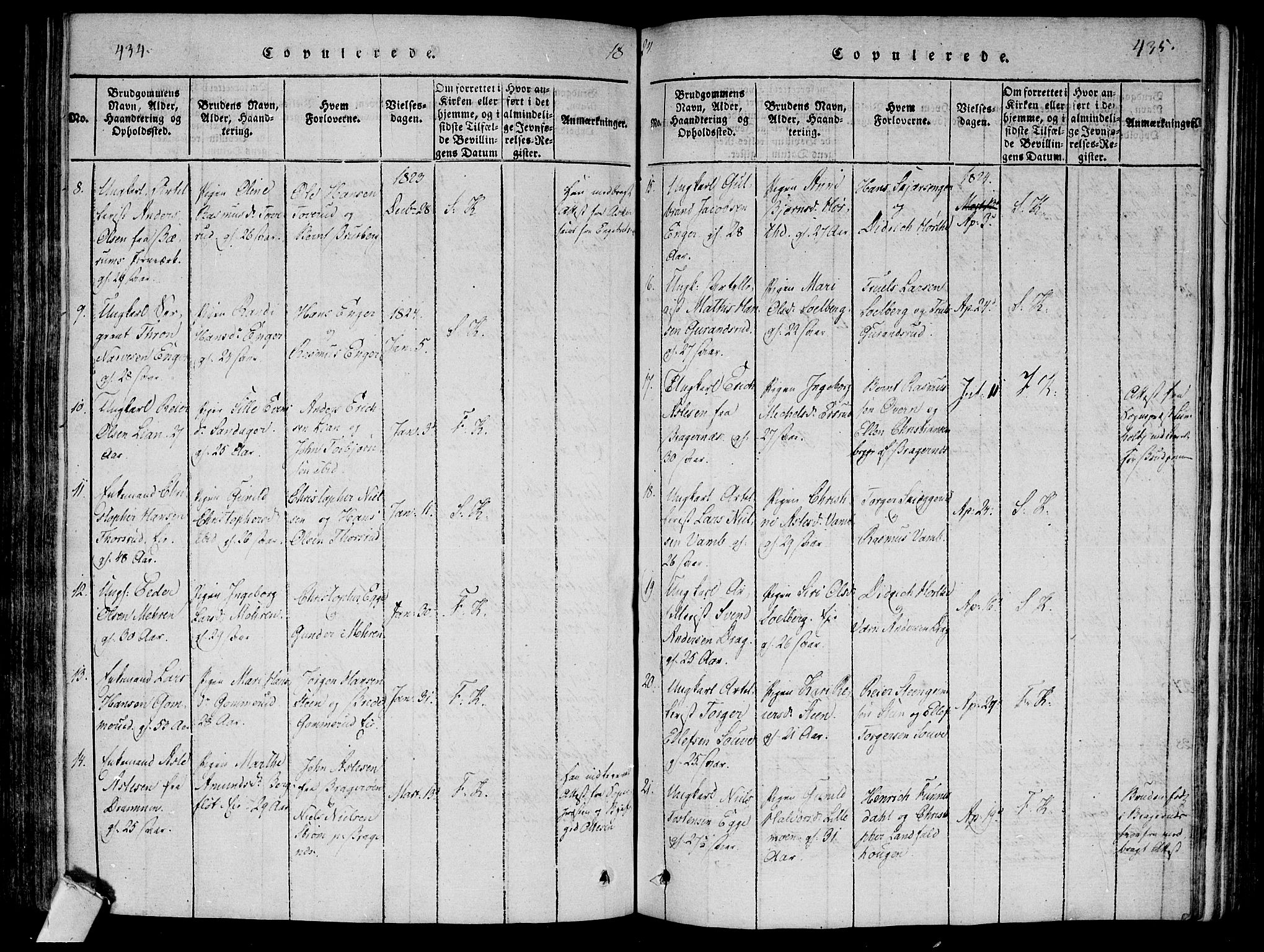 Lier kirkebøker, SAKO/A-230/F/Fa/L0008: Parish register (official) no. I 8, 1813-1825, p. 434-435