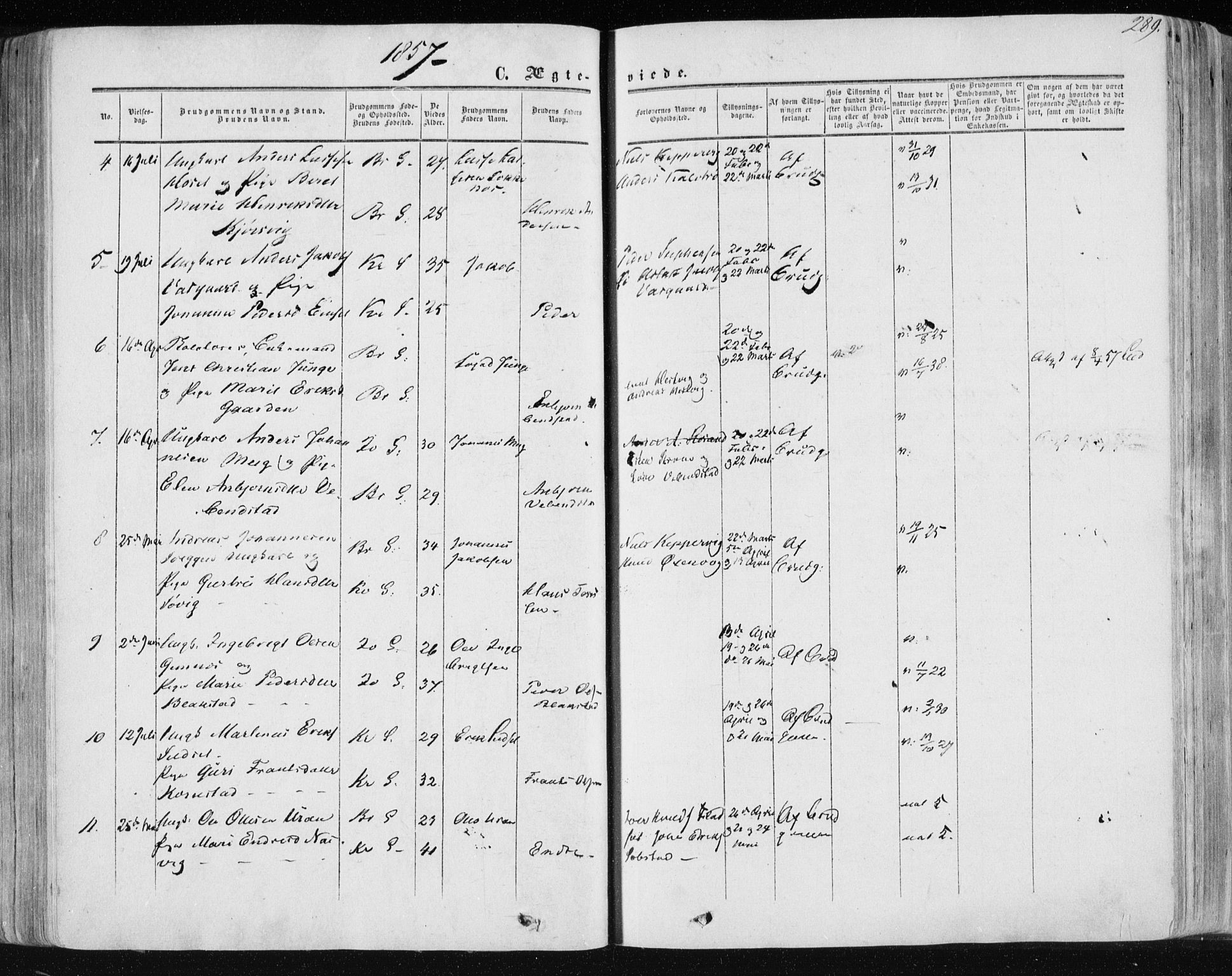 Ministerialprotokoller, klokkerbøker og fødselsregistre - Møre og Romsdal, AV/SAT-A-1454/568/L0804: Parish register (official) no. 568A11, 1854-1868, p. 289