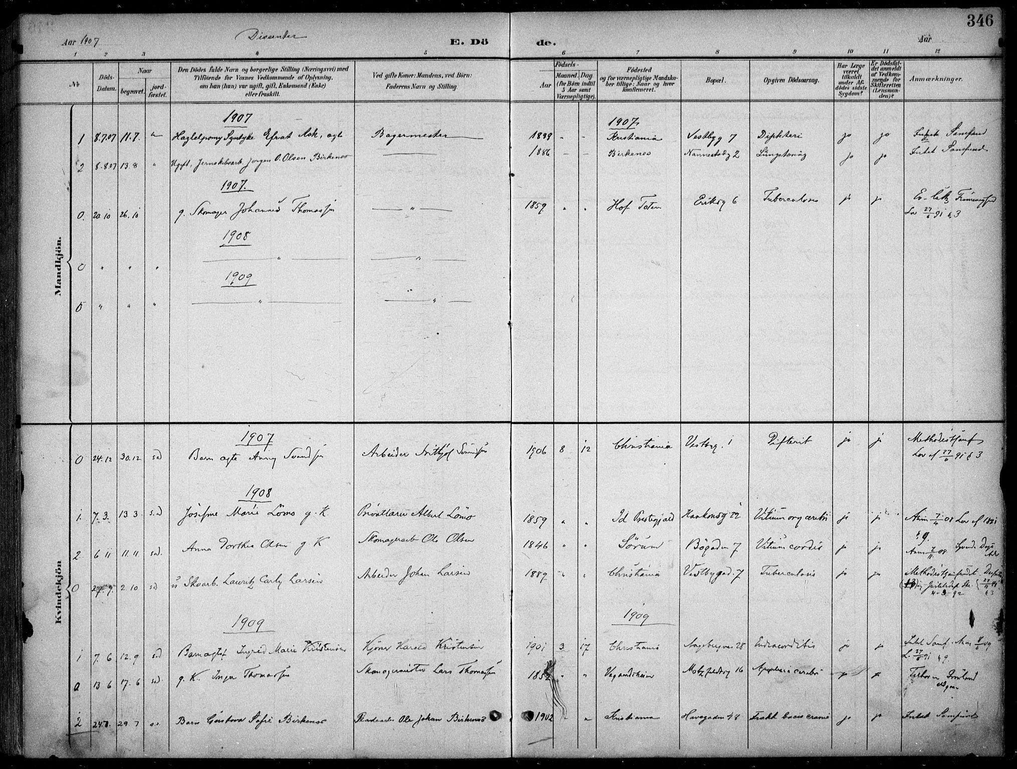 Kampen prestekontor Kirkebøker, SAO/A-10853/F/Fa/L0009: Parish register (official) no. I 9, 1899-1911, p. 346