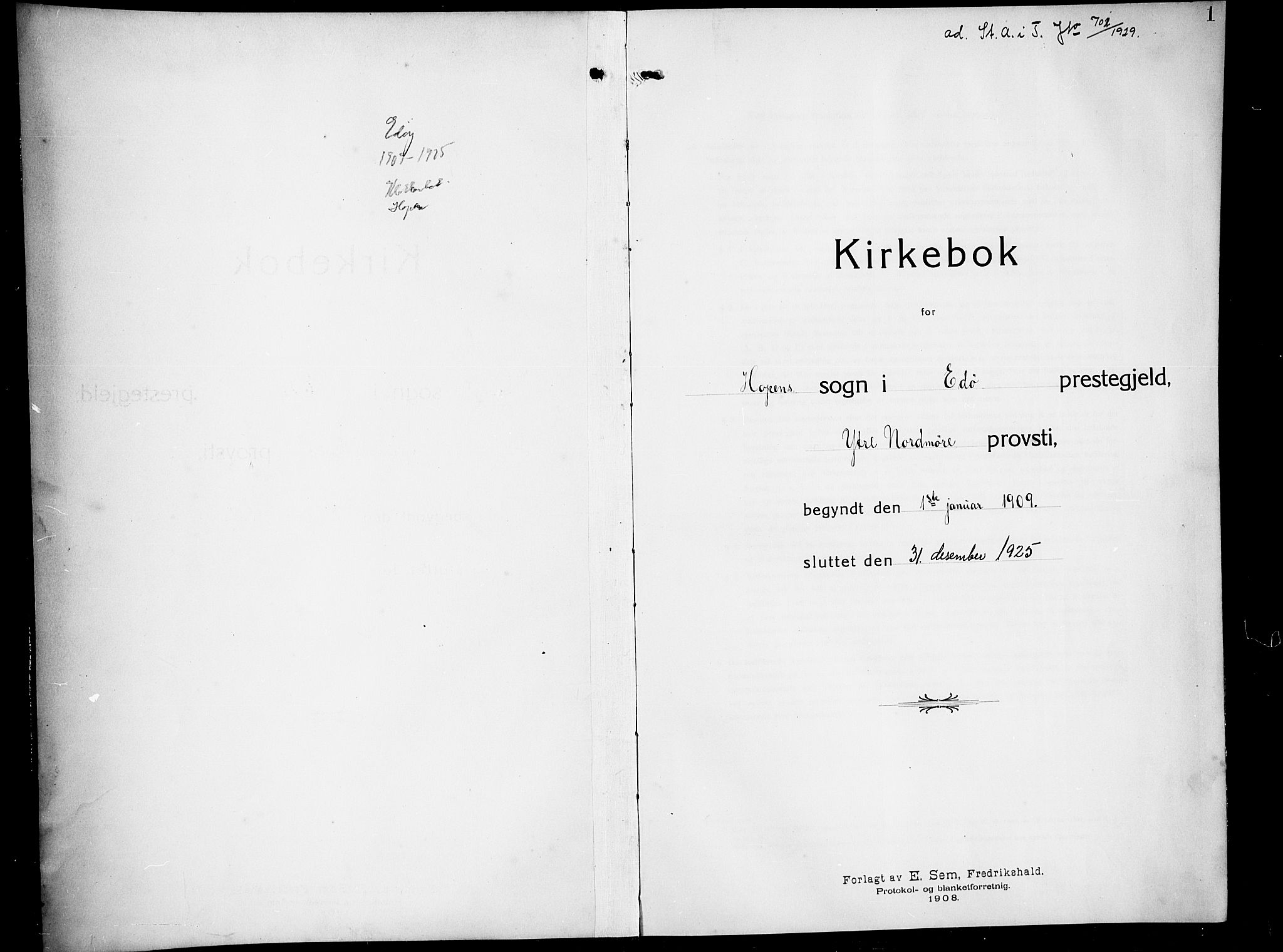 Ministerialprotokoller, klokkerbøker og fødselsregistre - Møre og Romsdal, SAT/A-1454/583/L0956: Parish register (copy) no. 583C01, 1909-1925, p. 1