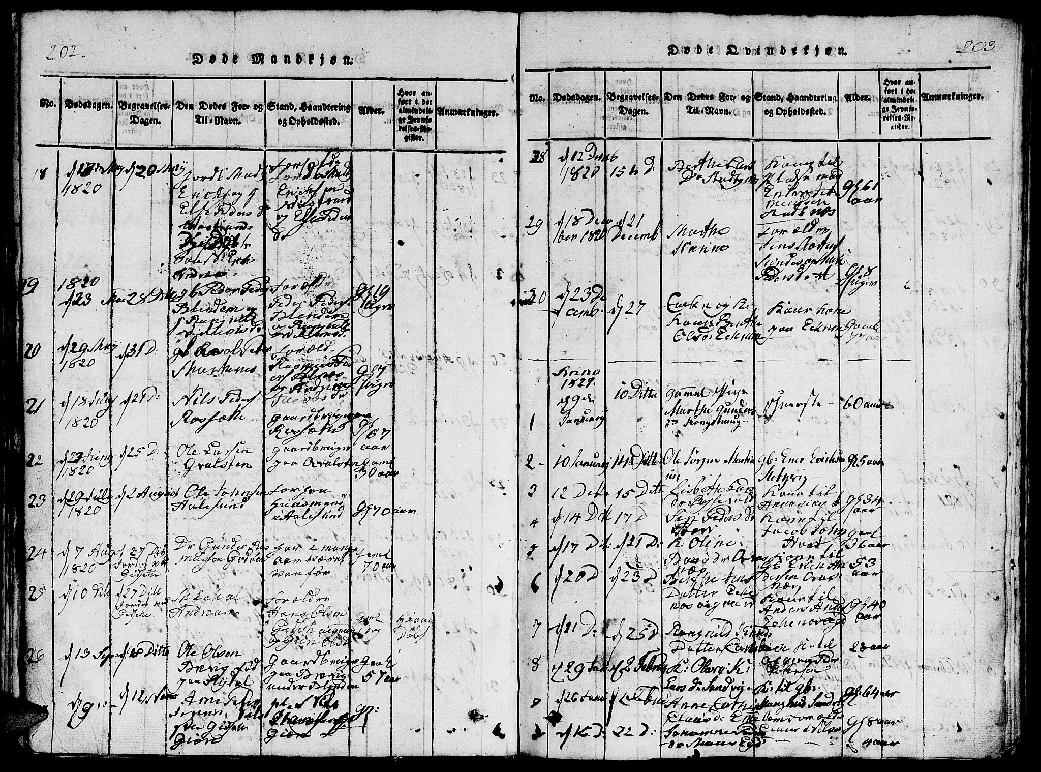 Ministerialprotokoller, klokkerbøker og fødselsregistre - Møre og Romsdal, AV/SAT-A-1454/528/L0423: Parish register (copy) no. 528C04, 1816-1827, p. 202-203