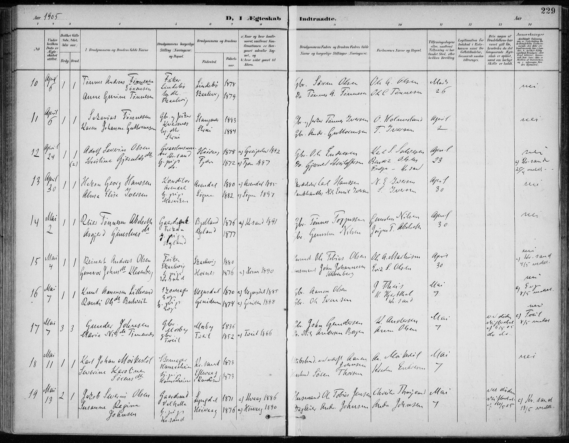 Oddernes sokneprestkontor, AV/SAK-1111-0033/F/Fa/Faa/L0010: Parish register (official) no. A 10, 1897-1911, p. 229