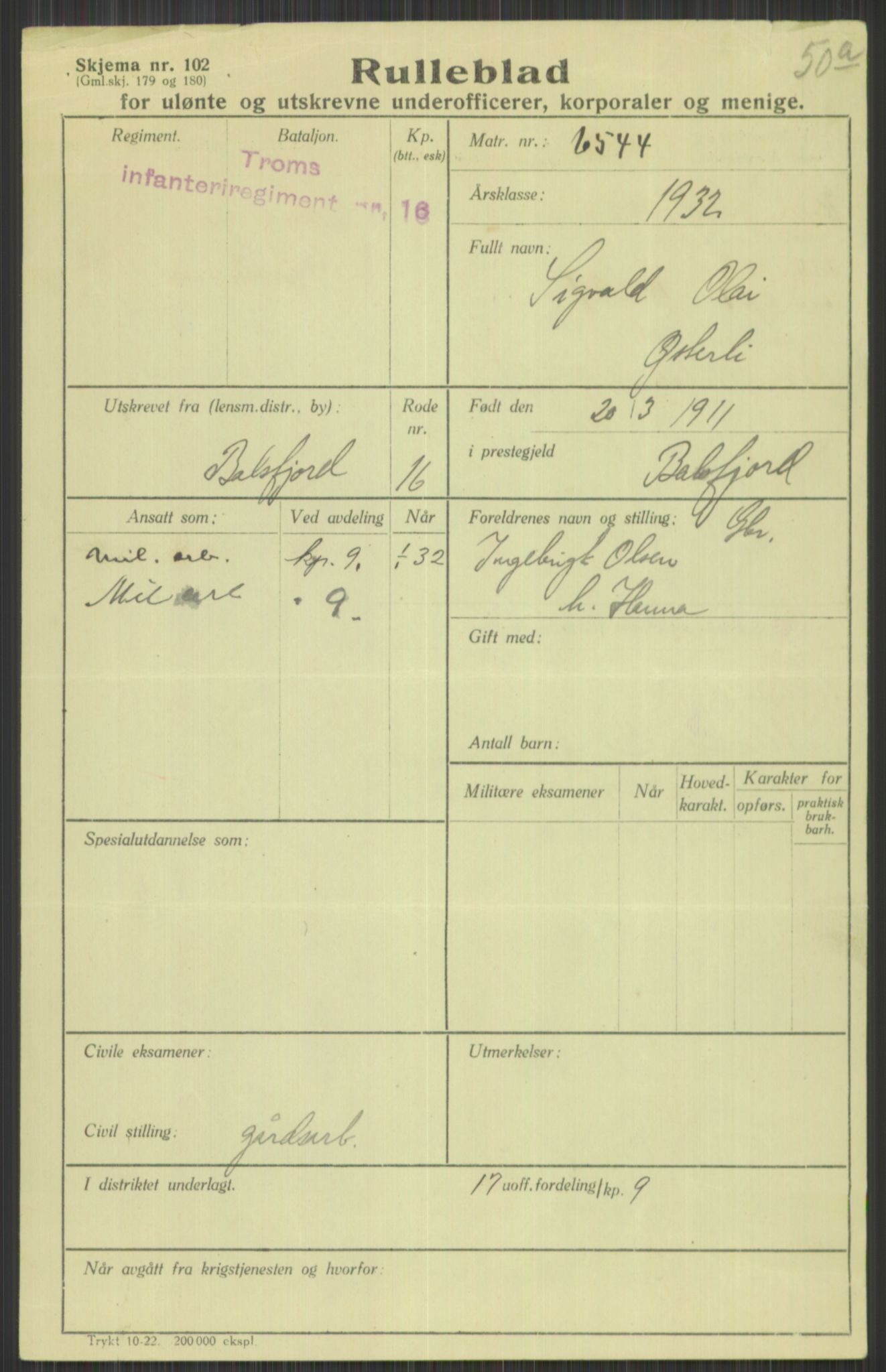 Forsvaret, Troms infanteriregiment nr. 16, AV/RA-RAFA-3146/P/Pa/L0016: Rulleblad for regimentets menige mannskaper, årsklasse 1932, 1932, p. 1645