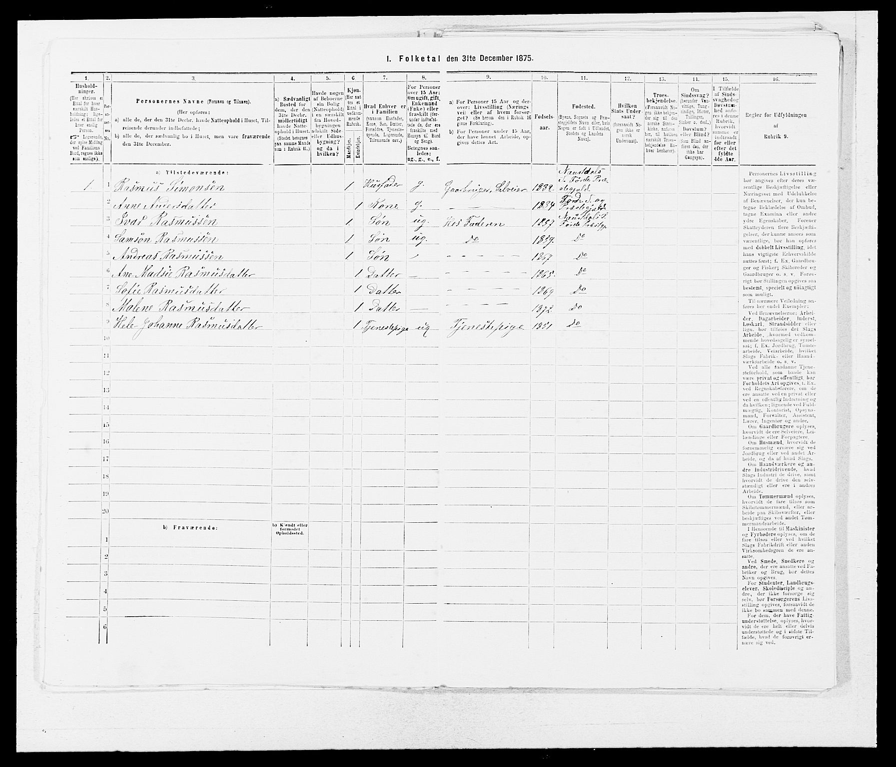 SAB, 1875 census for 1432P Førde, 1875, p. 1613