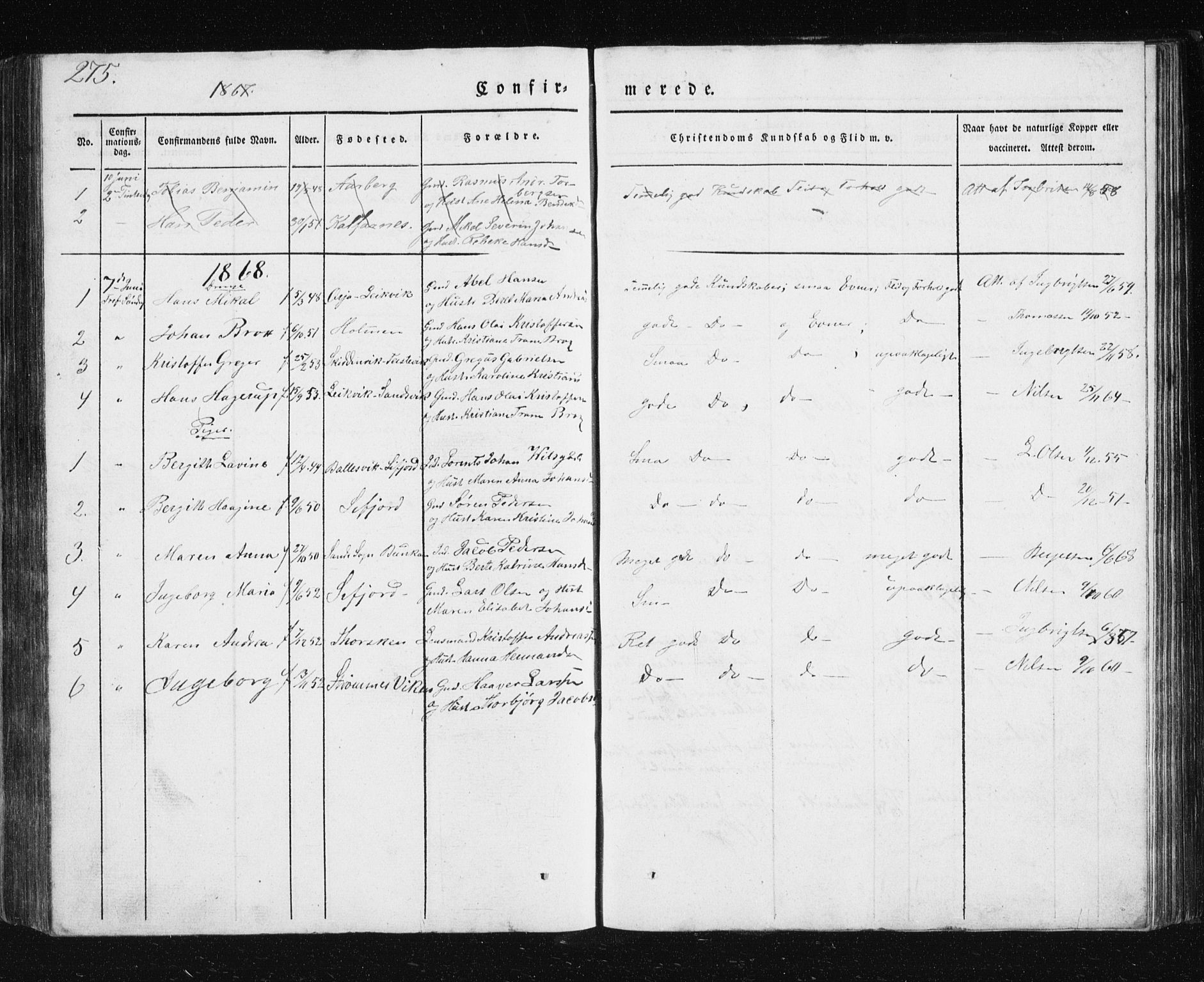 Berg sokneprestkontor, AV/SATØ-S-1318/G/Ga/Gab/L0011klokker: Parish register (copy) no. 11, 1833-1878, p. 275