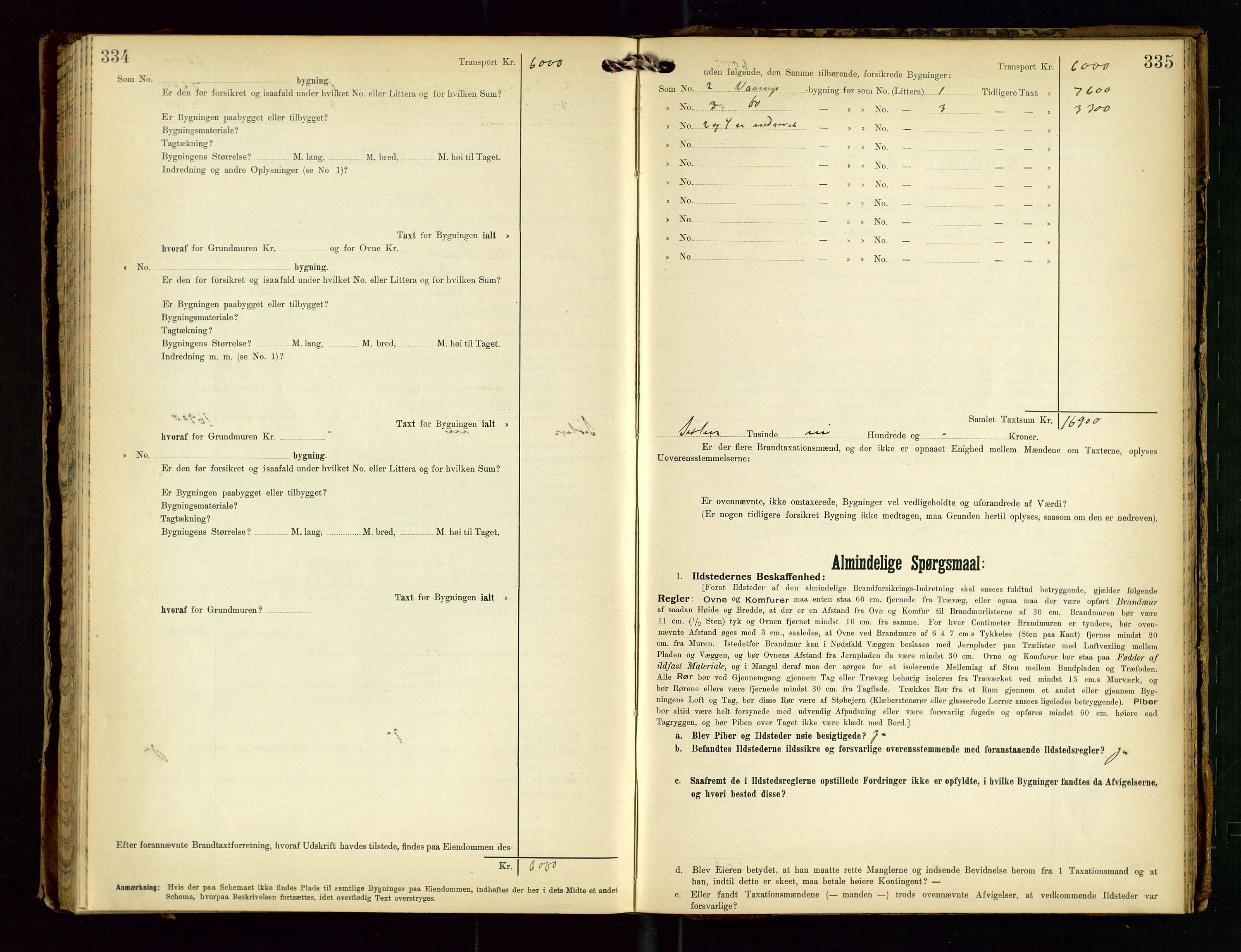 Torvestad lensmannskontor, SAST/A-100307/1/Gob/L0003: "Brandtaxationsprotokol for Torvestad Lensmannsdistrikt", 1905-1909, p. 334-335