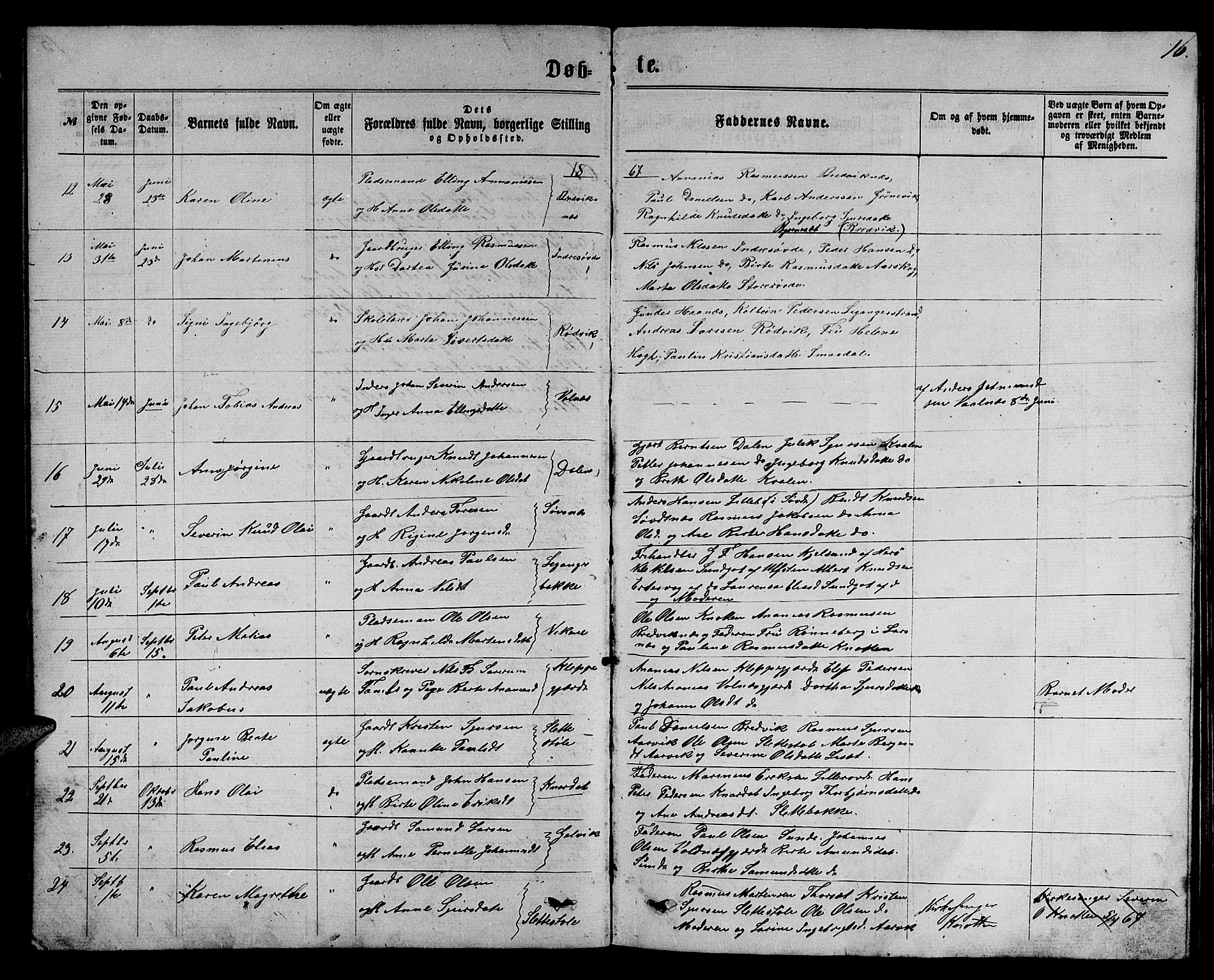 Ministerialprotokoller, klokkerbøker og fødselsregistre - Møre og Romsdal, SAT/A-1454/504/L0059: Parish register (copy) no. 504C01, 1863-1883, p. 16