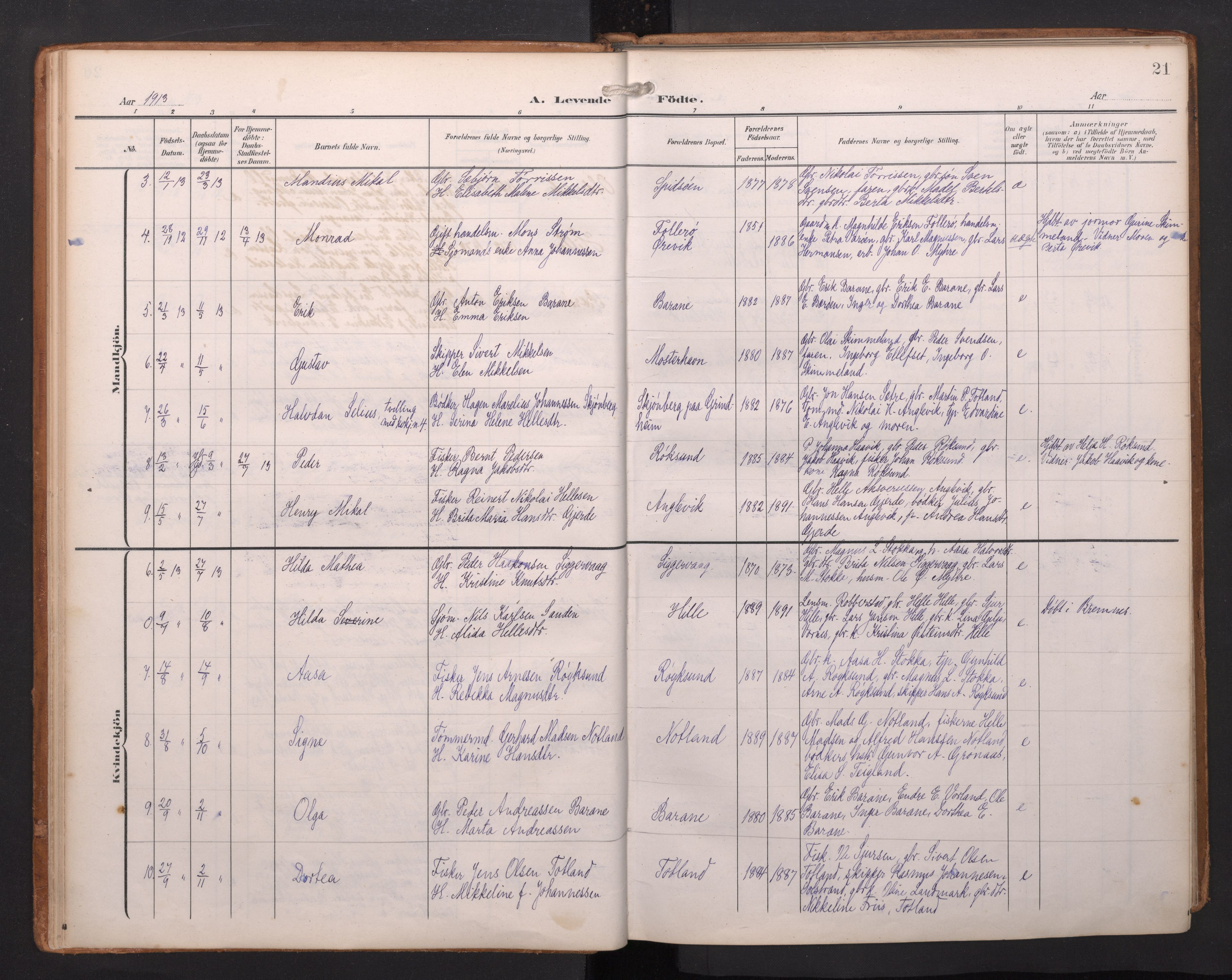 Finnås sokneprestembete, AV/SAB-A-99925/H/Ha/Haa/Haab/L0003: Parish register (official) no. B 3, 1907-1923, p. 21