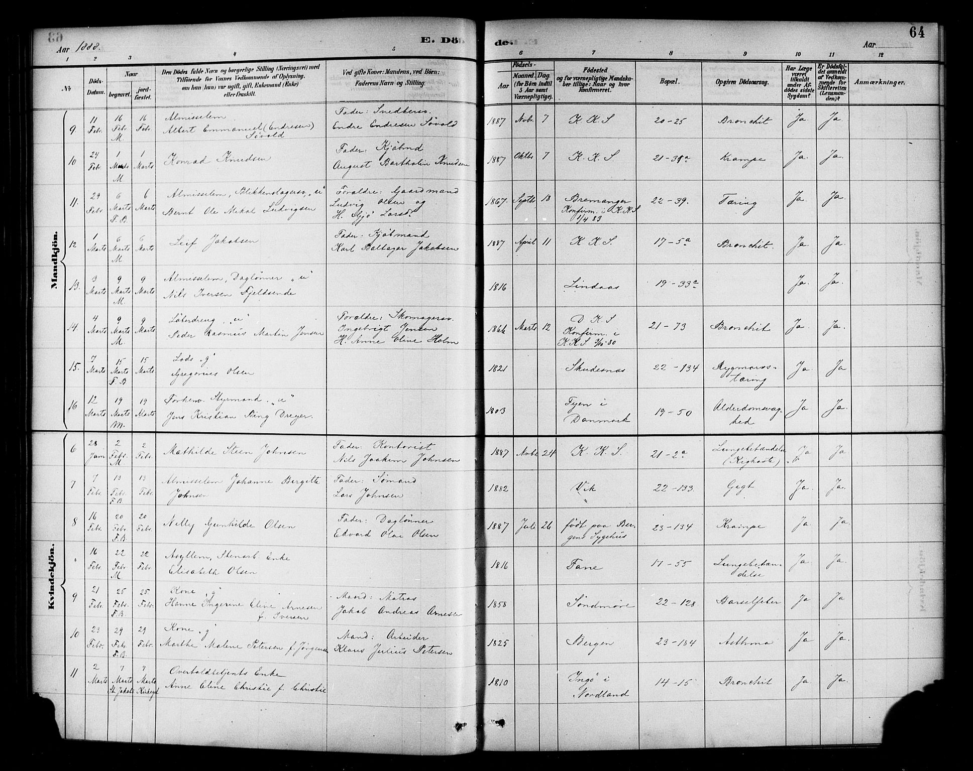 Korskirken sokneprestembete, AV/SAB-A-76101/H/Haa/L0047: Parish register (official) no. E 5, 1884-1910, p. 64