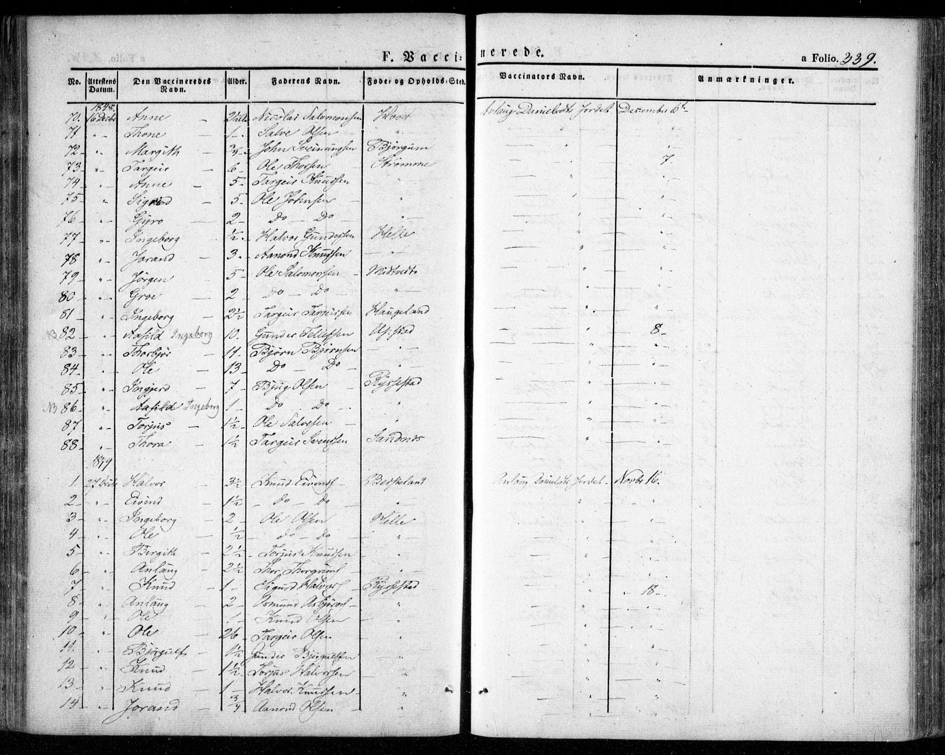Valle sokneprestkontor, SAK/1111-0044/F/Fa/Fac/L0006: Parish register (official) no. A 6, 1831-1853, p. 339