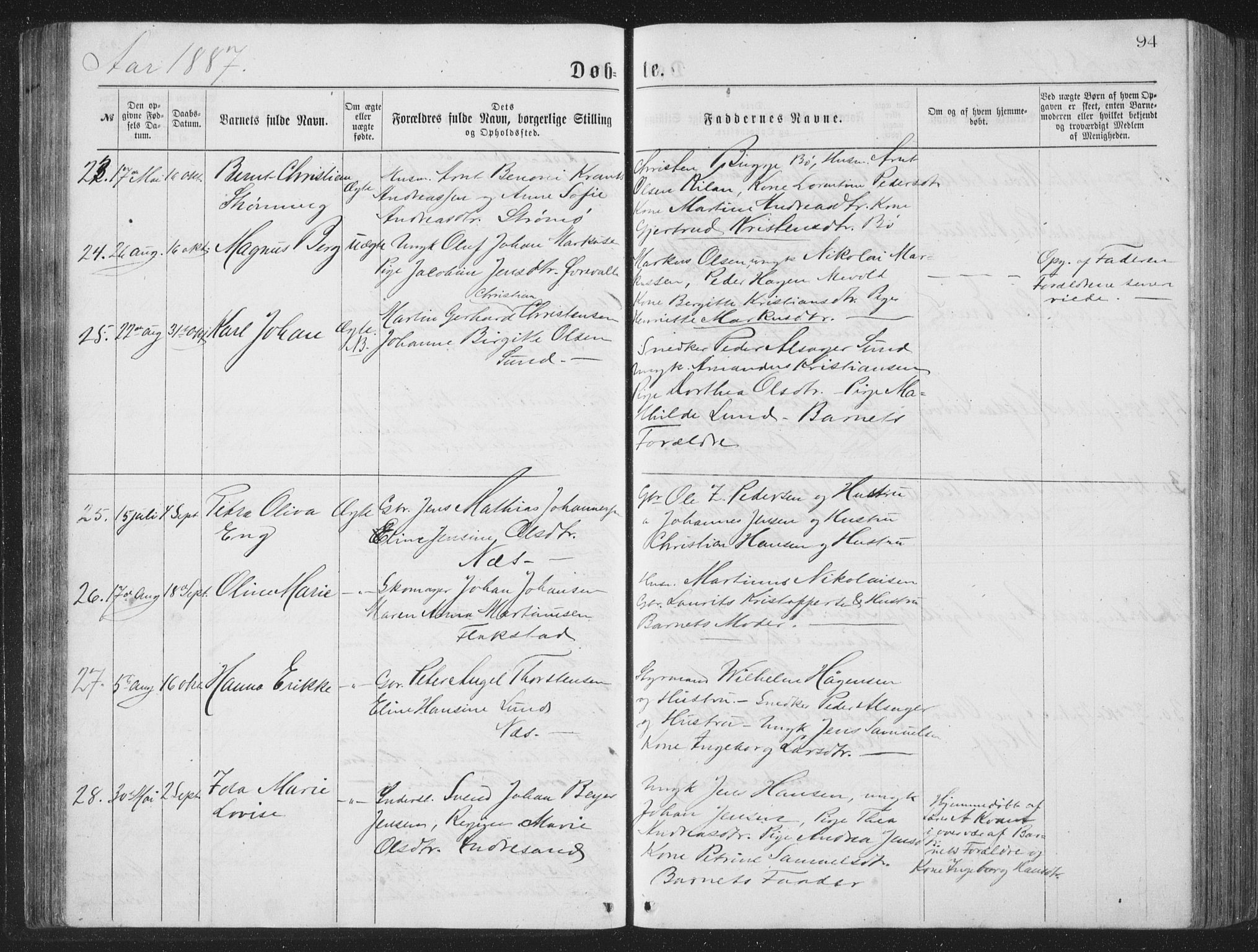 Ministerialprotokoller, klokkerbøker og fødselsregistre - Nordland, AV/SAT-A-1459/885/L1213: Parish register (copy) no. 885C02, 1874-1892, p. 94
