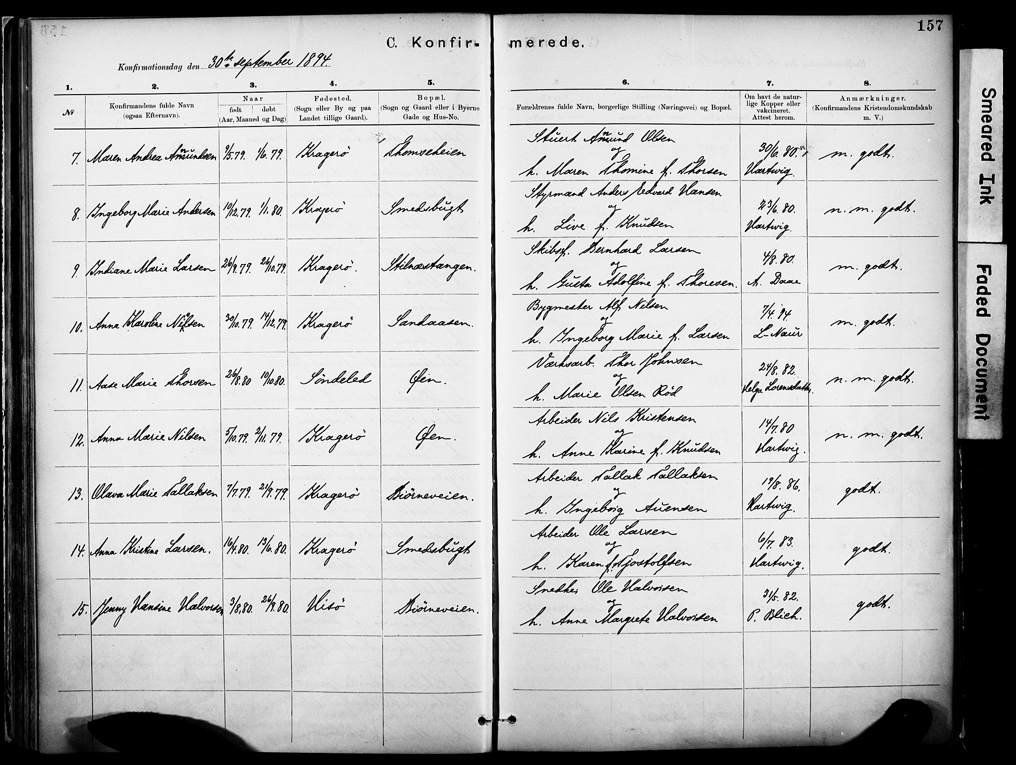 Kragerø kirkebøker, SAKO/A-278/F/Fa/L0012: Parish register (official) no. 12, 1880-1904, p. 157