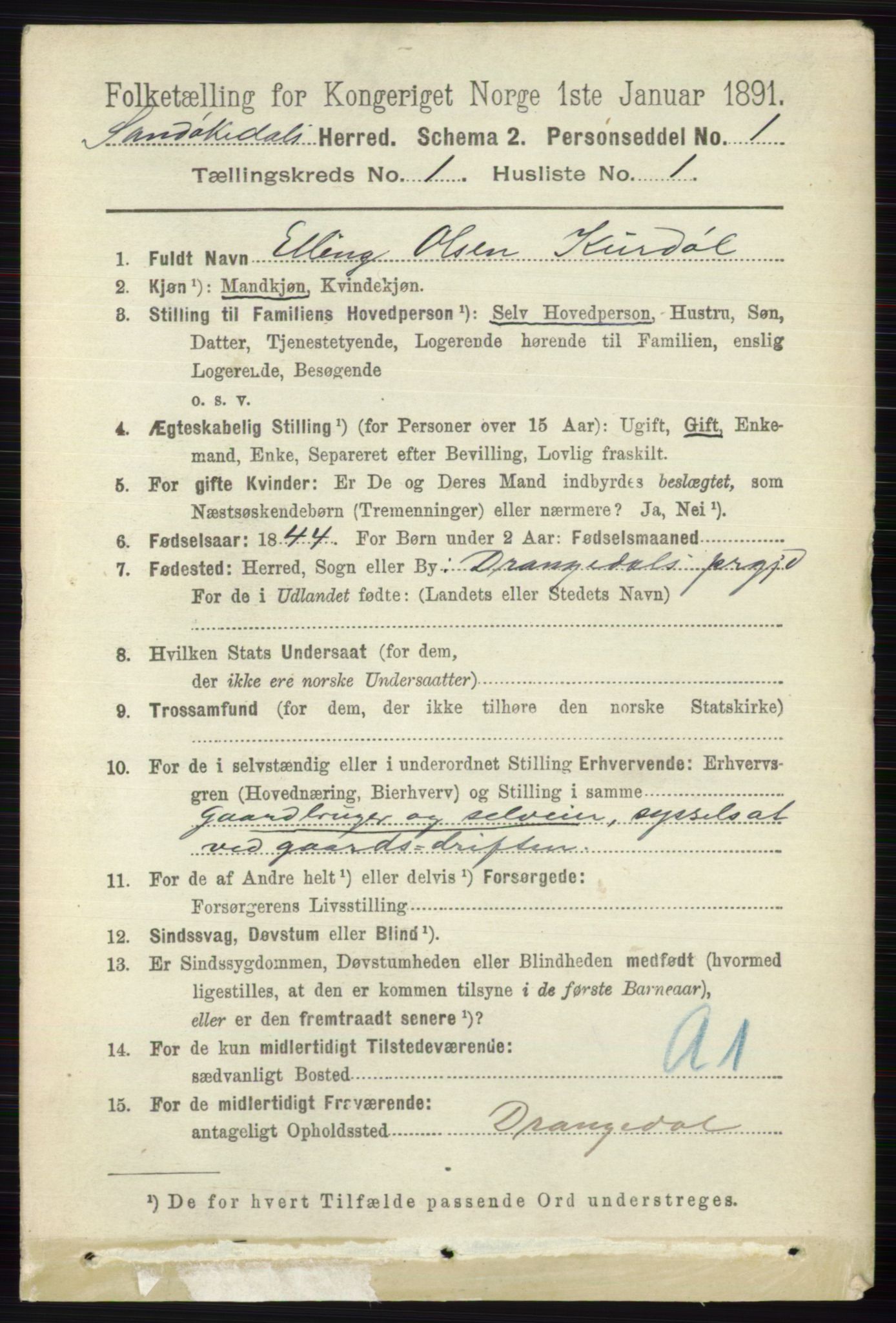 RA, 1891 census for 0816 Sannidal, 1891, p. 74