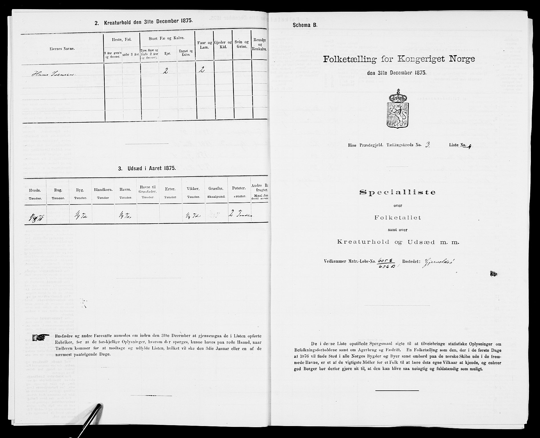 SAK, 1875 census for 0922P Hisøy, 1875, p. 496