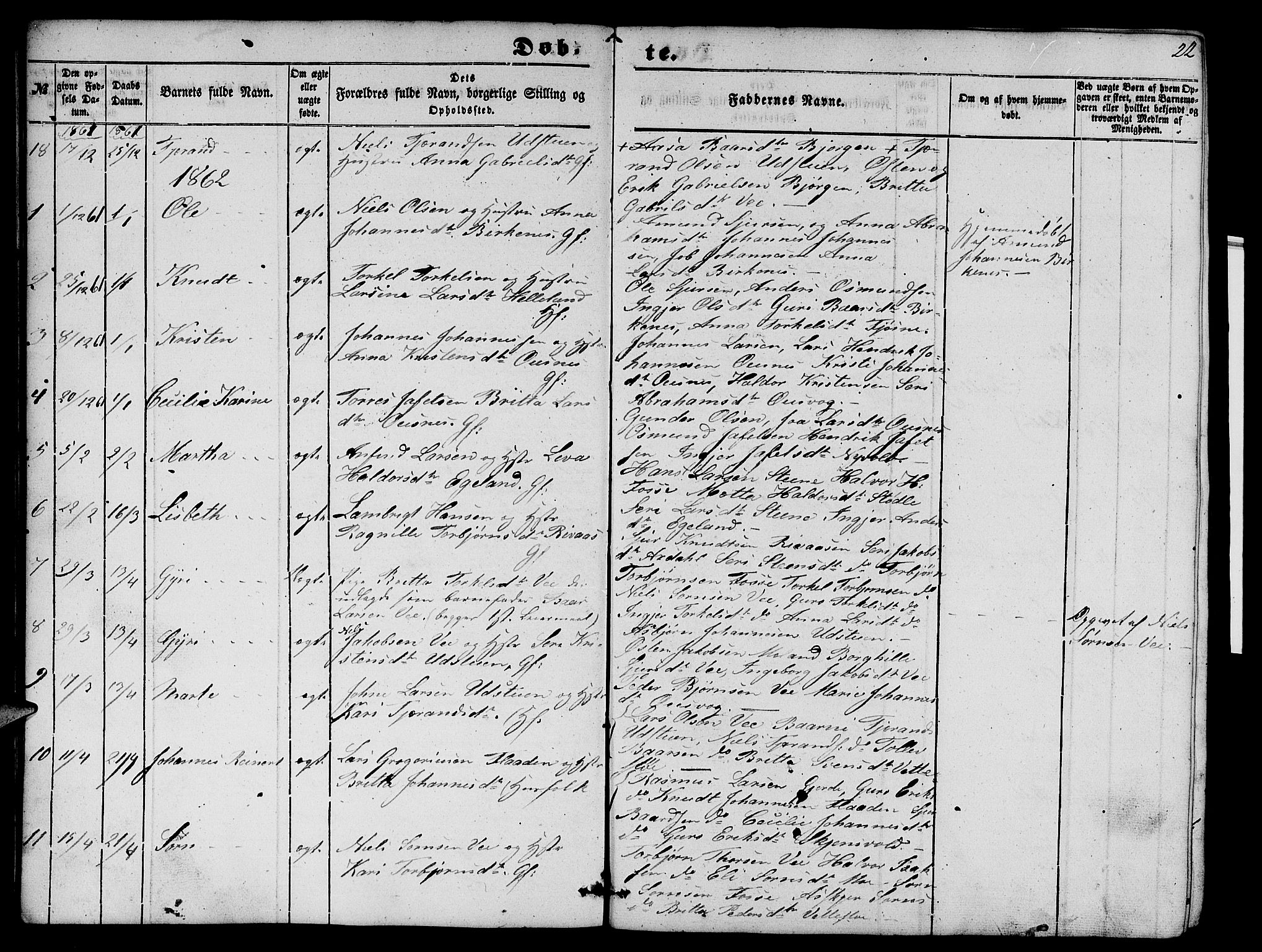 Etne sokneprestembete, SAB/A-75001/H/Hab: Parish register (copy) no. B 2, 1851-1866, p. 22