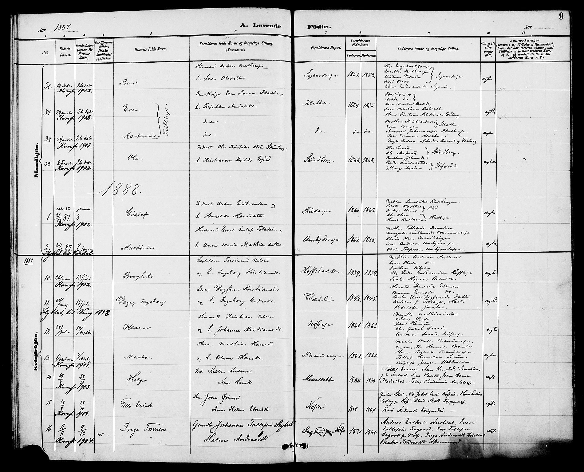 Biri prestekontor, AV/SAH-PREST-096/H/Ha/Haa/L0007: Parish register (official) no. 7, 1887-1893, p. 9